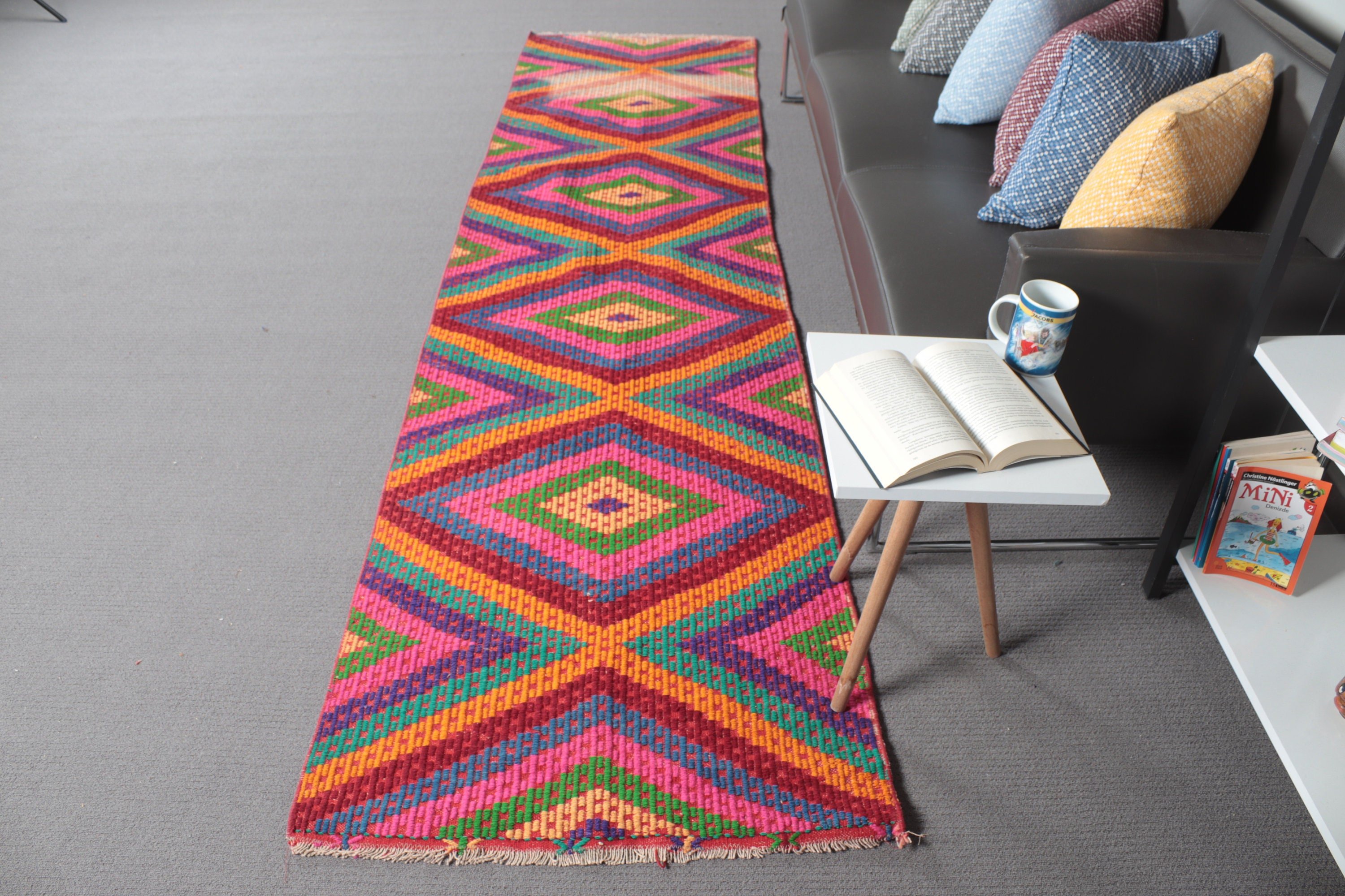 Vintage Rug, 2.7x10.3 ft Runner Rugs, Rainbow Statement Rug, Floor Rug, Vintage Runner Rug, Modern Rugs, Turkish Rugs, Wool Rug Runner Rugs