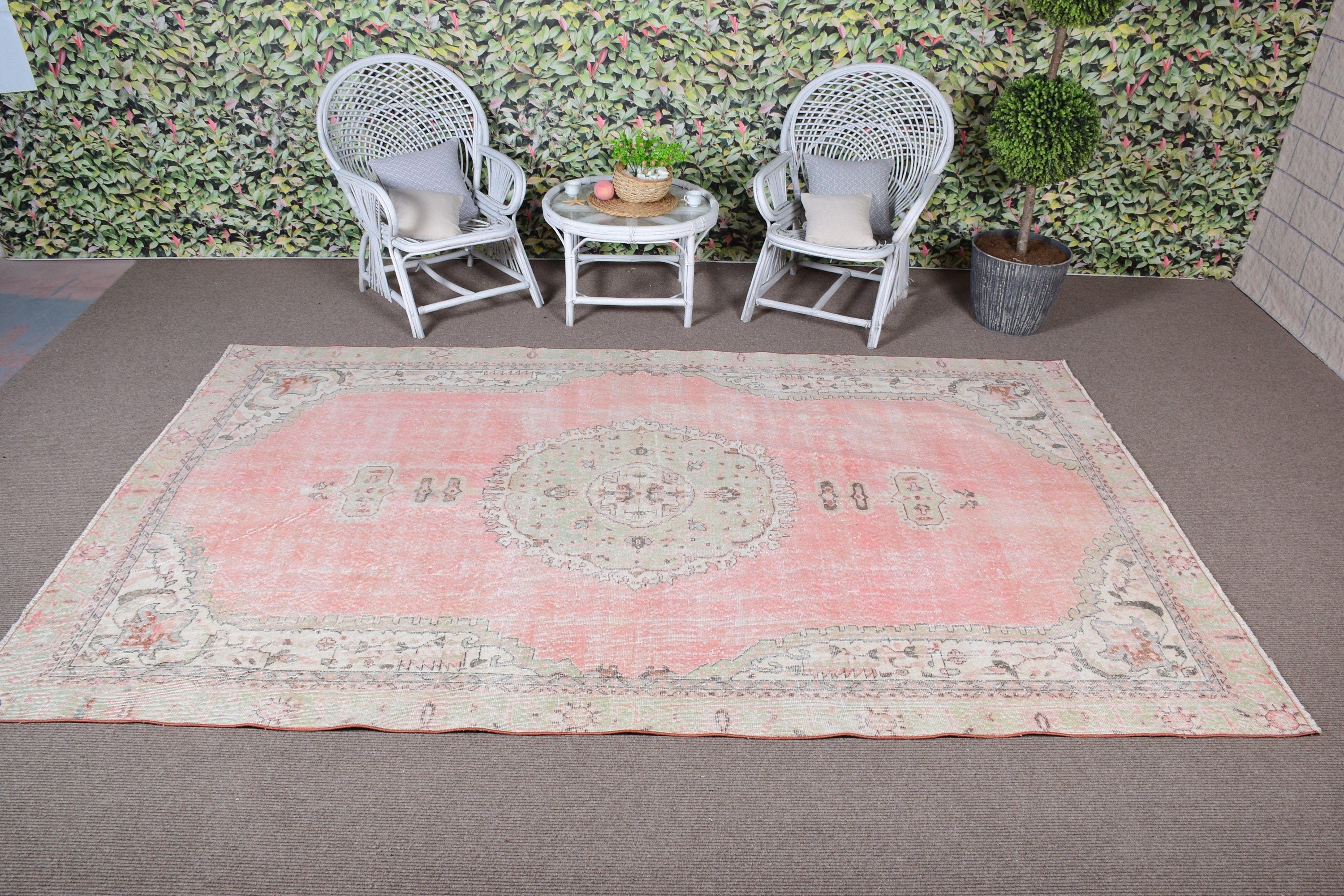 Aesthetic Rugs, Moroccan Rugs, 6.5x10.5 ft Large Rug, Vintage Rug, Dining Room Rug, Turkish Rugs, Wool Rug, Salon Rug, Pink Oriental Rug