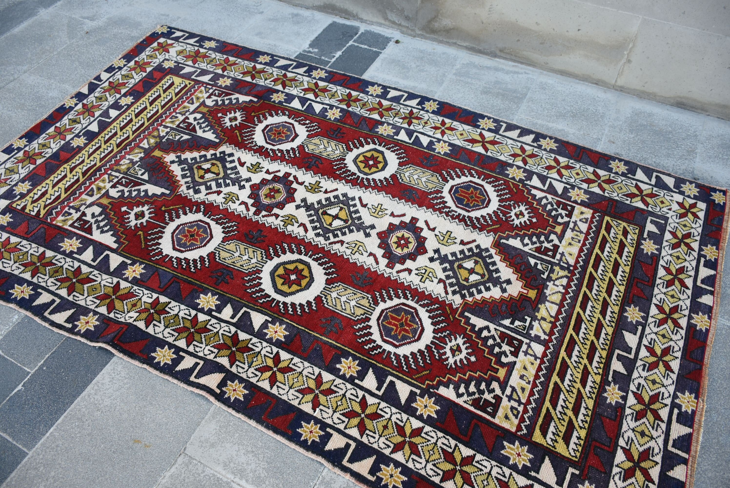 Red  4.4x7.3 ft Area Rug, Vintage Rug, Bedroom Rug, Moroccan Rug, Kitchen Rug, Turkish Rug, Vintage Decor Rugs