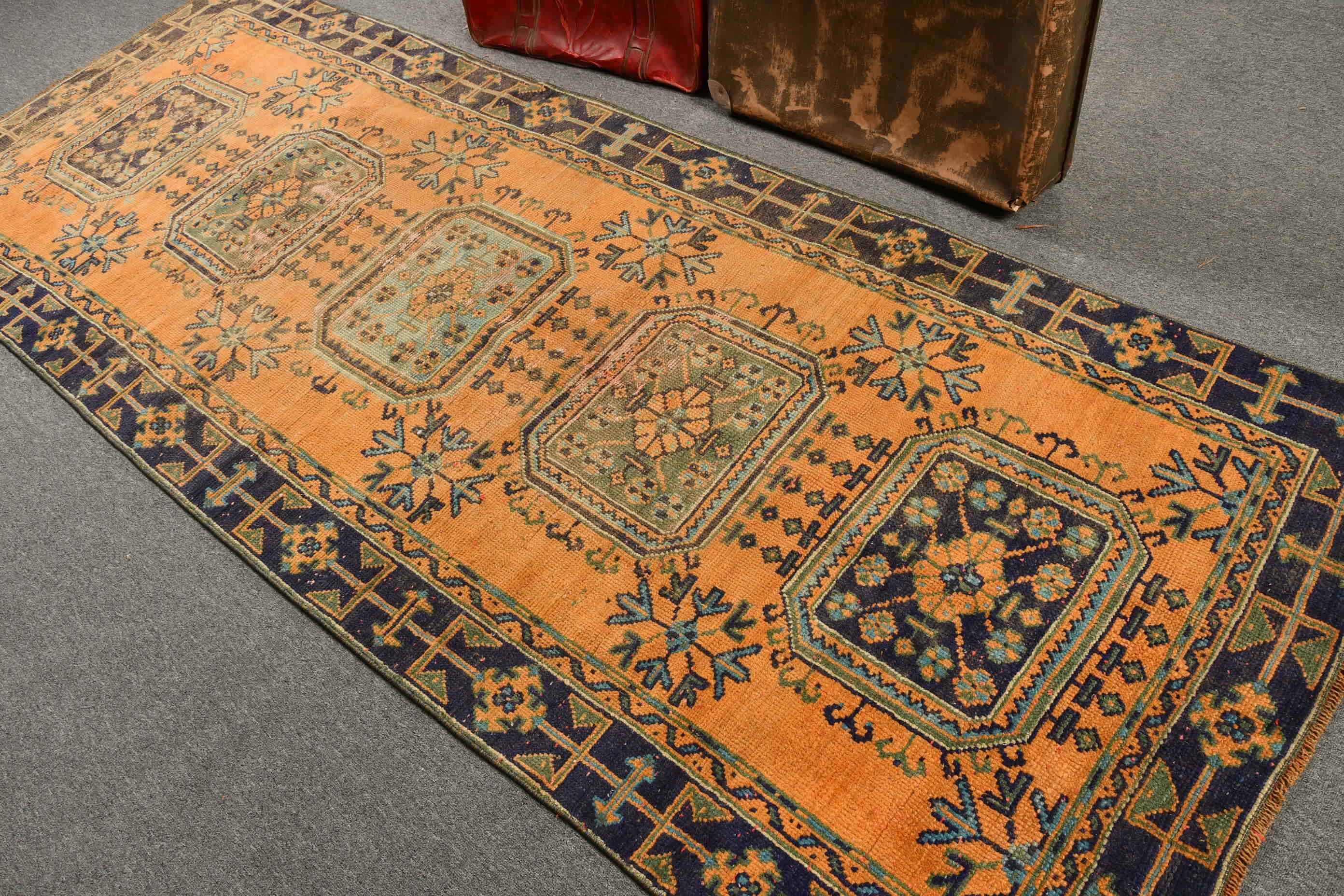 Wool Rug, Corridor Rug, Vintage Rugs, Orange Antique Rug, 3.8x9.7 ft Runner Rug, Rugs for Runner, Moroccan Rug, Turkish Rugs, Kitchen Rug