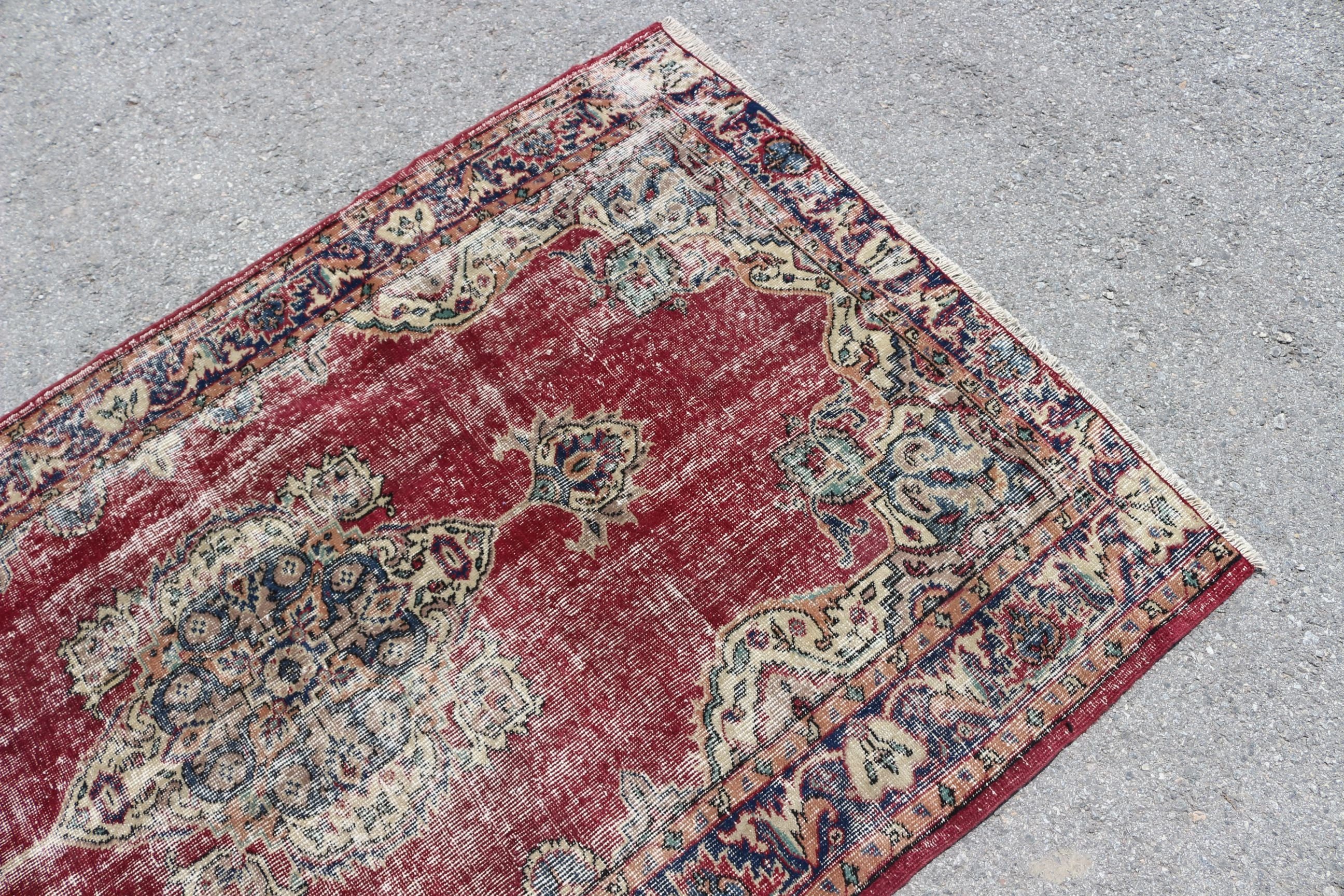 Vintage Dekor Halı, İç Mekan Halısı, Kırmızı Fas Halısı, Yün Halısı, Türk Halısı, Vintage Halı, 3,9x6,7 ft Alan Halısı, Mutfak Halısı, Çocuk Odası Halıları