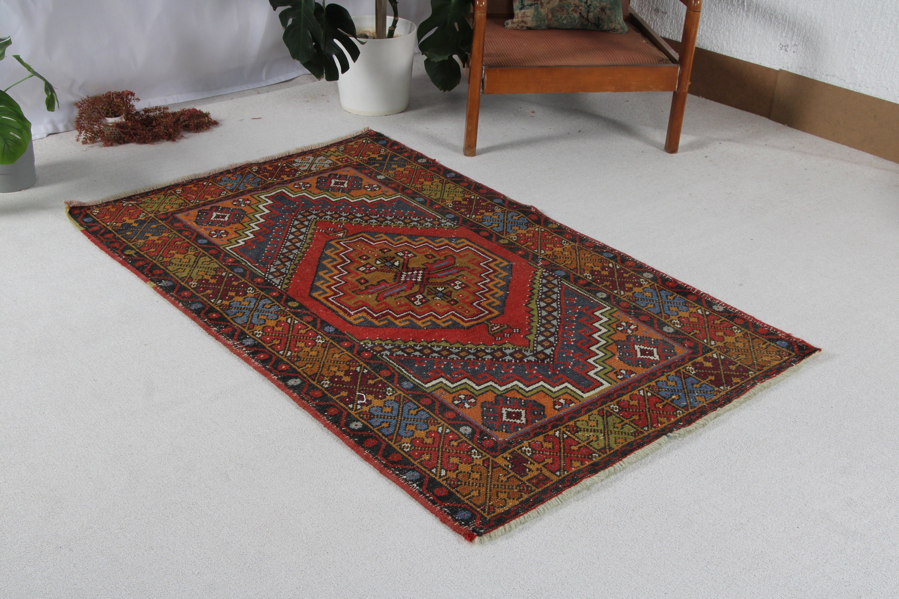 Mutfak Halıları, Kırmızı Soğuk Halı, Dekoratif Halılar, Vintage Halılar, Geleneksel Halı, Türk Halıları, 3,4x5,5 ft Accent Halı, Lüks Halı, Yatak Odası Halıları