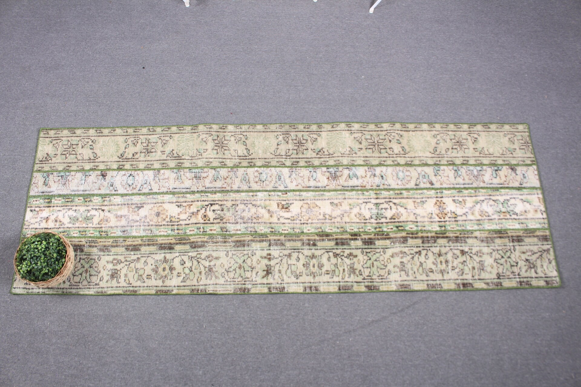 2.6x7.6 ft Runner Rugs, Distressed Rug, Turkish Rug, Green Home Decor Rug, Vintage Rug, Kitchen Rug, Hallway Rugs, Moroccan Rugs, Stair Rug