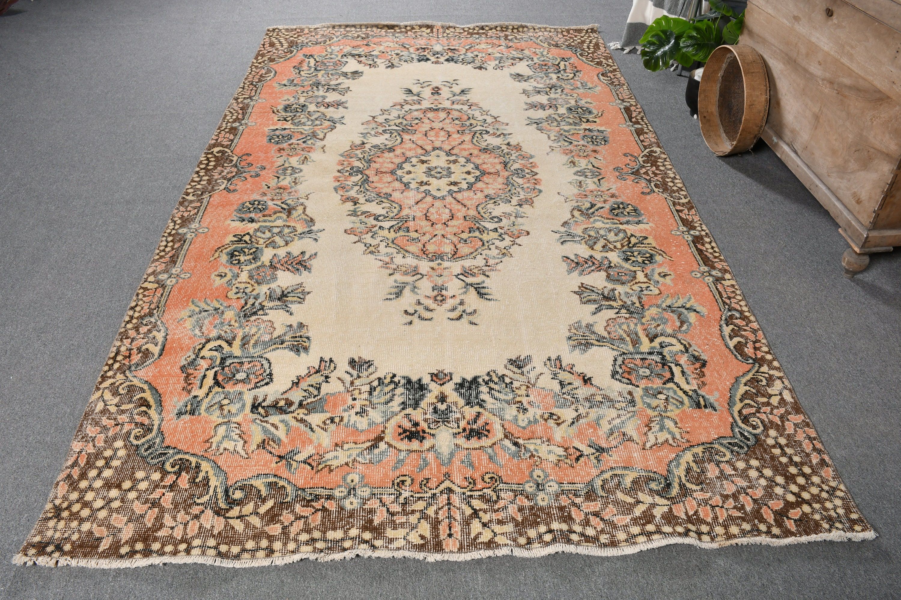 Bej Havalı Halı, Vintage Dekor Halı, Fas Halısı, Salon Halıları, Yatak Odası Halıları, Türk Halıları, Yatak Odası Halısı, 5.6x9.6 ft Büyük Halı, Vintage Halı