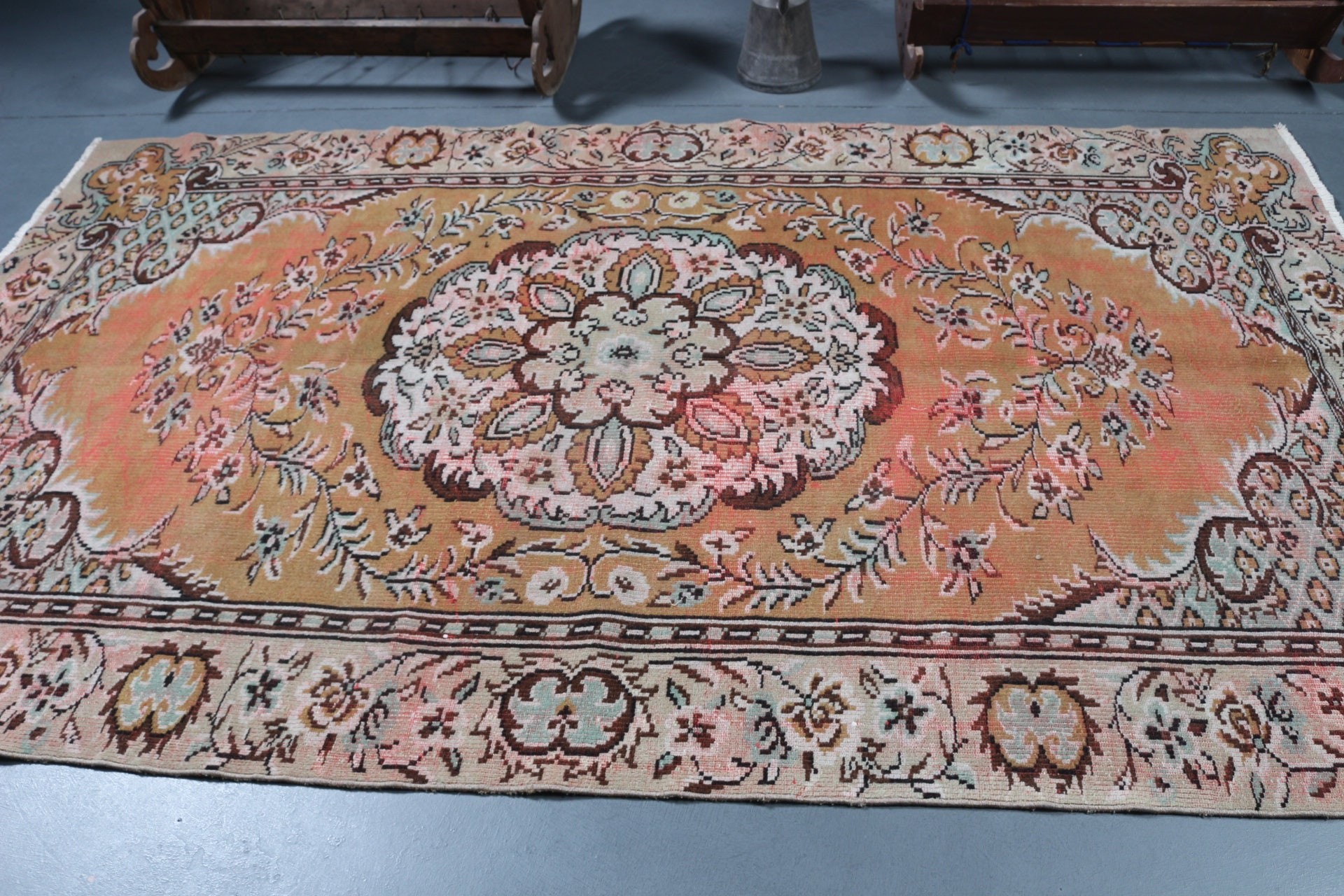 Turkish Rug, Vintage Rug, Old Rug, 5.5x8.7 ft Large Rugs, Wool Rug, Bedroom Rugs, Cool Rugs, Orange Antique Rug, Dorm Rugs, Dining Room Rug