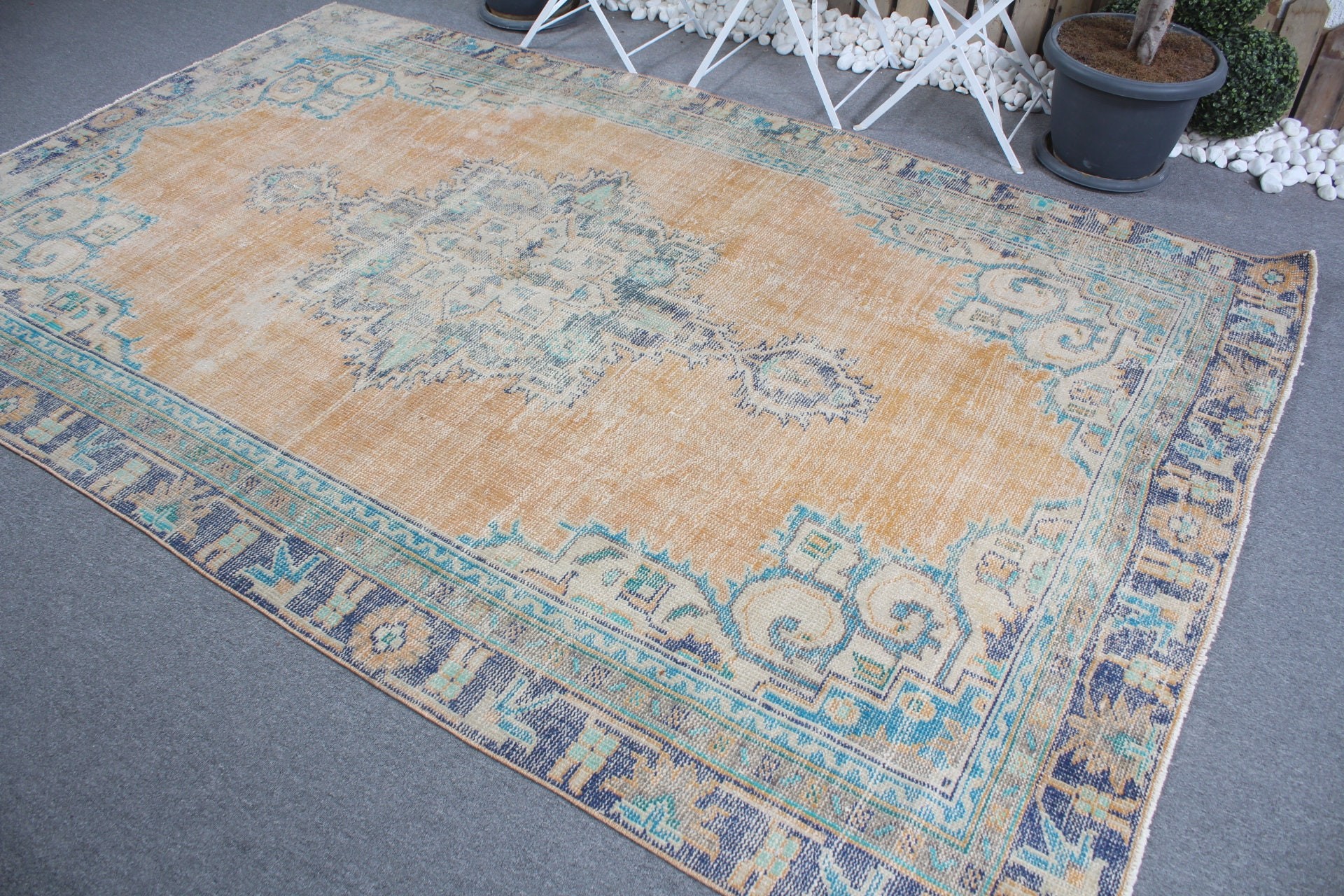 Anatolian Rug, Turkish Rug, Bedroom Rugs, Salon Rugs, Cool Rug, Vintage Rug, Neutral Turkish Rug, 6x9.4 ft Large Rug, Orange Oriental Rugs