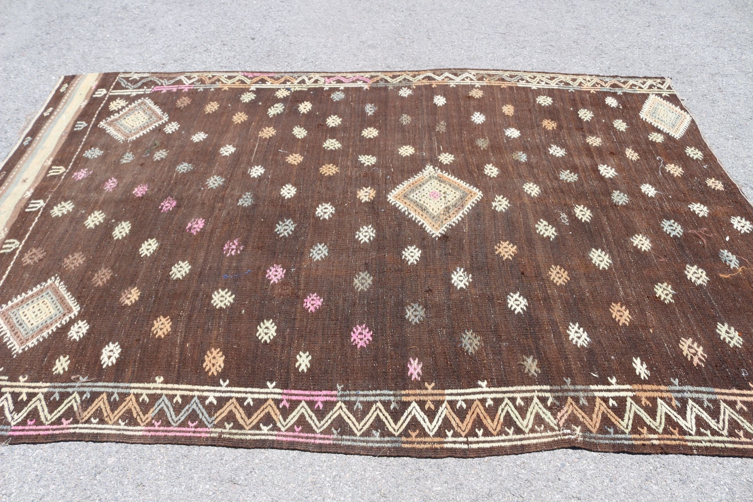 Sevimli Halı, Türk Halısı, Özel Halı, Vintage Halı, Kilim, Kahverengi Zemin Halısı, Yatak Odası Halıları, Ev Dekor Halısı, 5.9x8.7 ft Büyük Halı, Oturma Odası Halısı