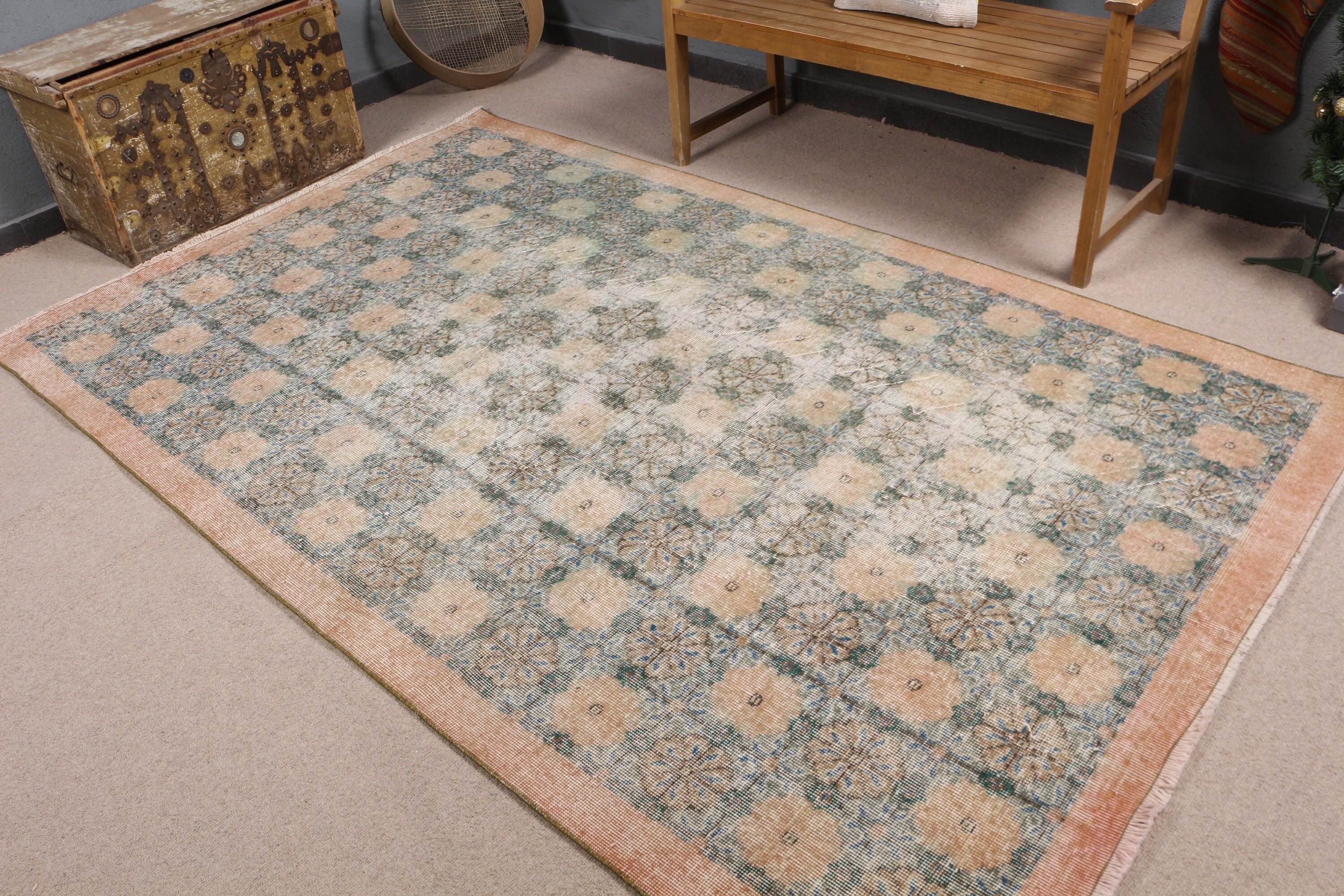 Vintage Rug, 5.4x8.8 ft Large Rugs, Cool Rugs, Turkish Rug, Green Antique Rug, Salon Rug, Living Room Rugs, Oushak Rugs, Rugs for Salon