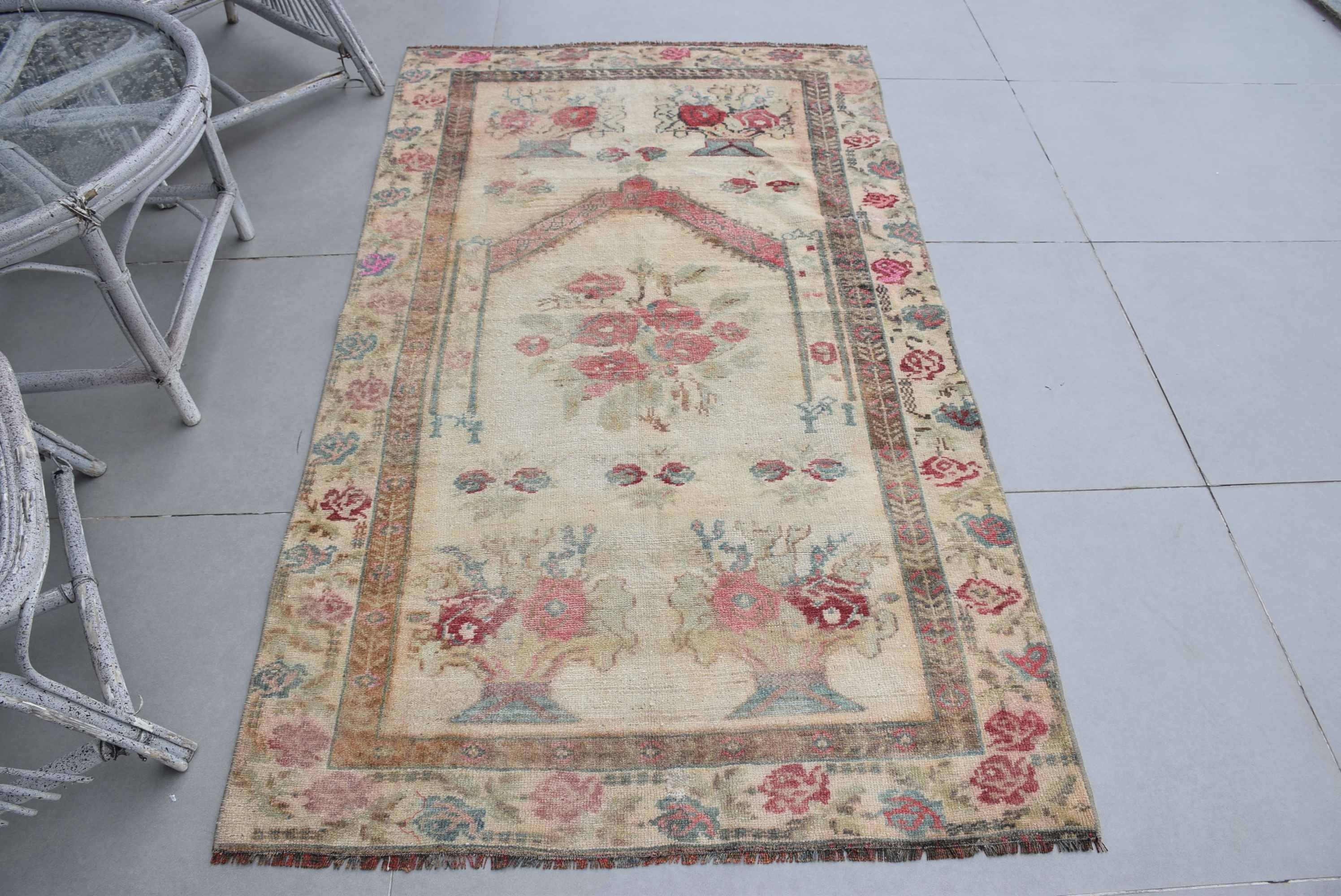 Home Decor Rug, Kitchen Rug, Rugs for Bedroom, Turkish Rugs, Entry Rugs, Beige Oriental Rug, Wool Rugs, Vintage Rug, 3.4x6.1 ft Accent Rug