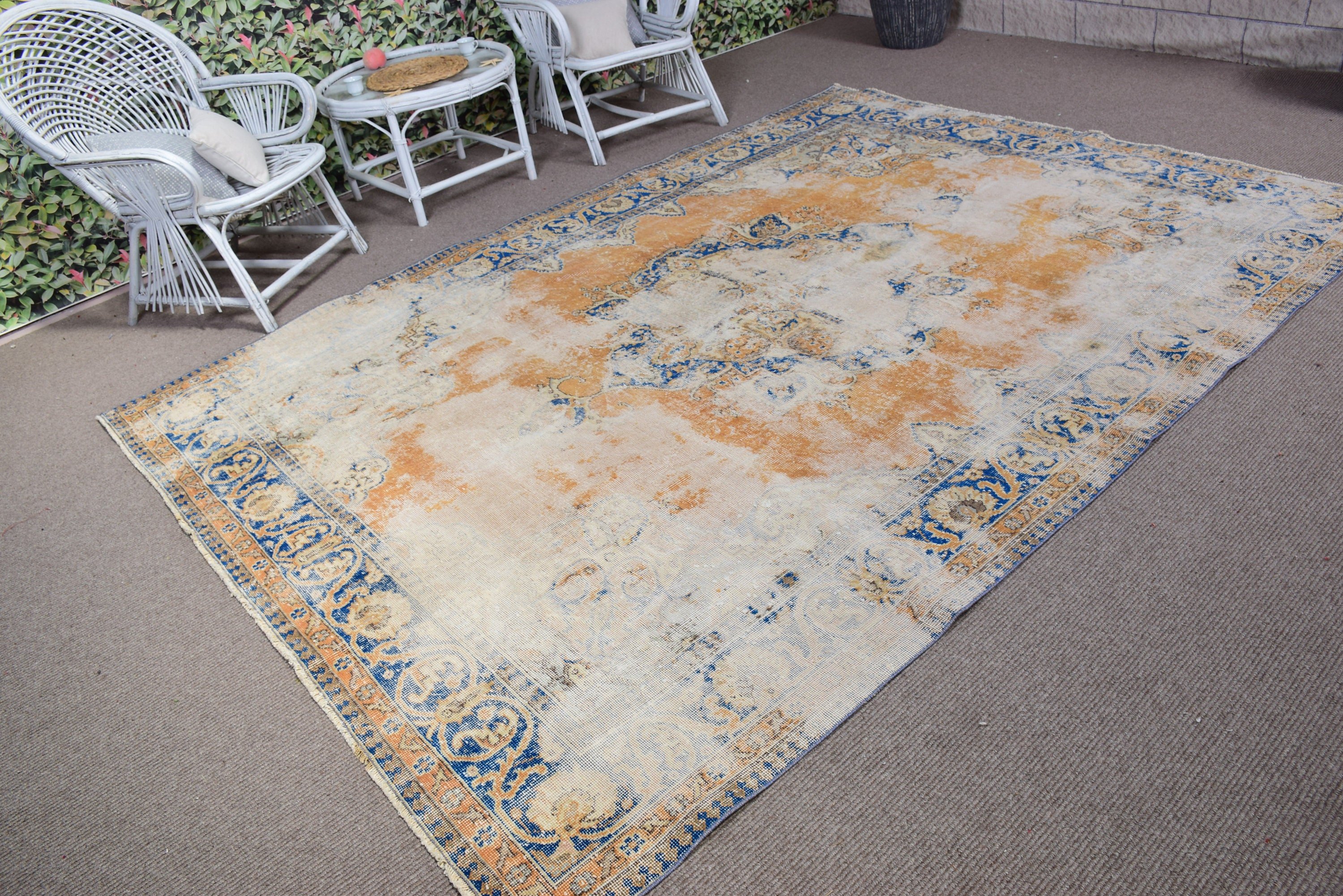 Cool Rug, 7.2x9.9 ft Oversize Rug, Turkish Rug, Vintage Rugs, Living Room Rug, Oversize Vintage Rugs, Antique Rugs, Orange Oushak Rug