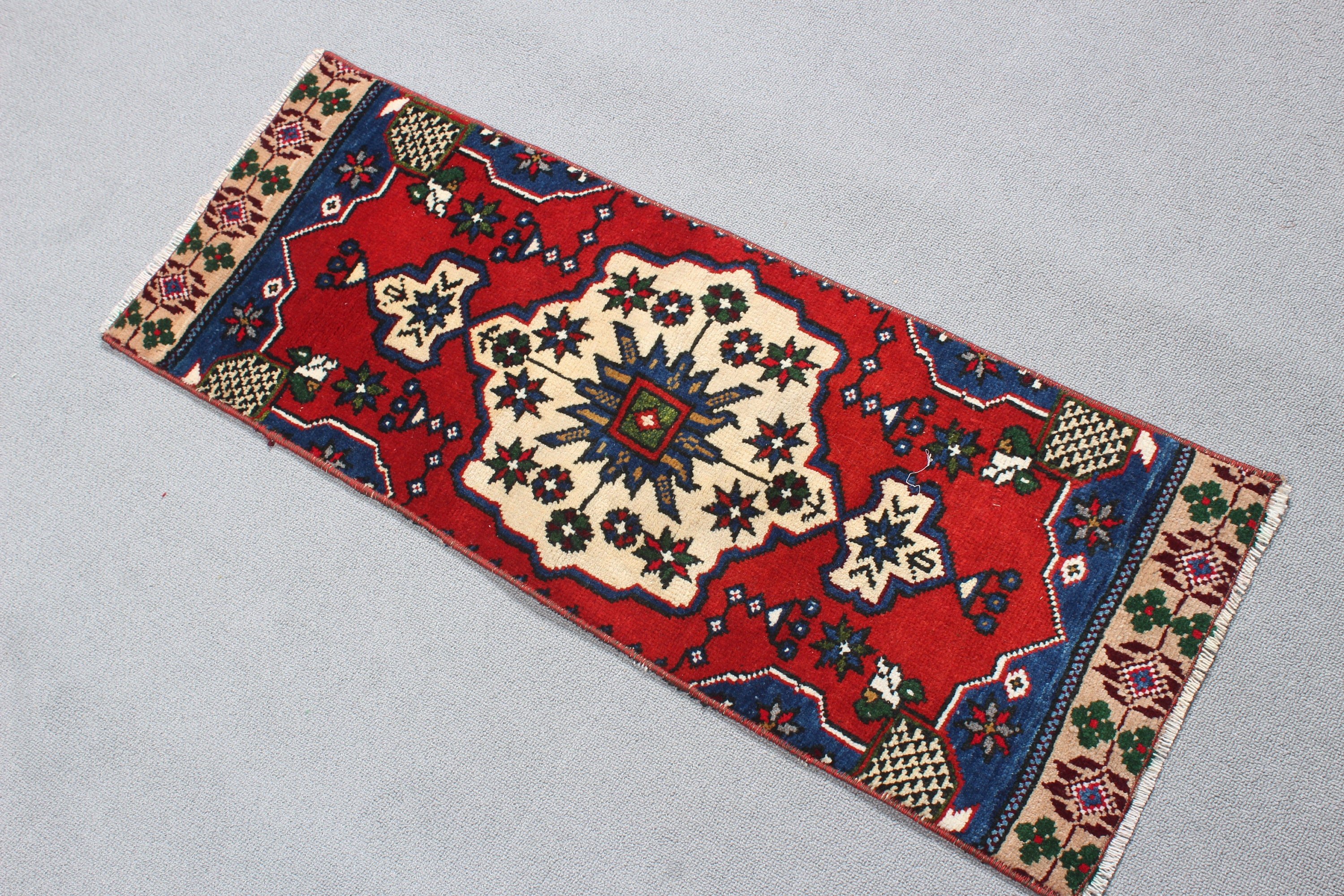 Kırmızı Yün Halılar, Vintage Halı, 1.2x3.2 ft Küçük Halı, Lüks Halılar, Düz Dokuma Halılar, Yer Halısı, Küçük Boho Halı, Küçük Vintage Halılar, Türk Halısı