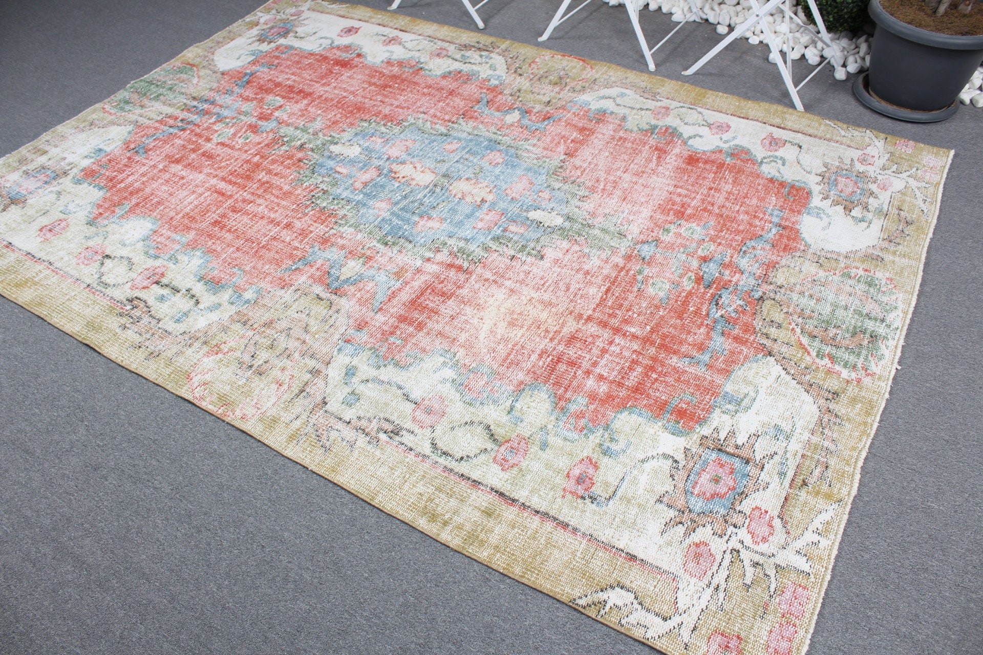 6x8.4 ft Large Rugs, Rugs for Salon, Red Anatolian Rug, Home Decor Rug, Bedroom Rugs, Vintage Rug, Turkish Rug, Floor Rug, Salon Rug