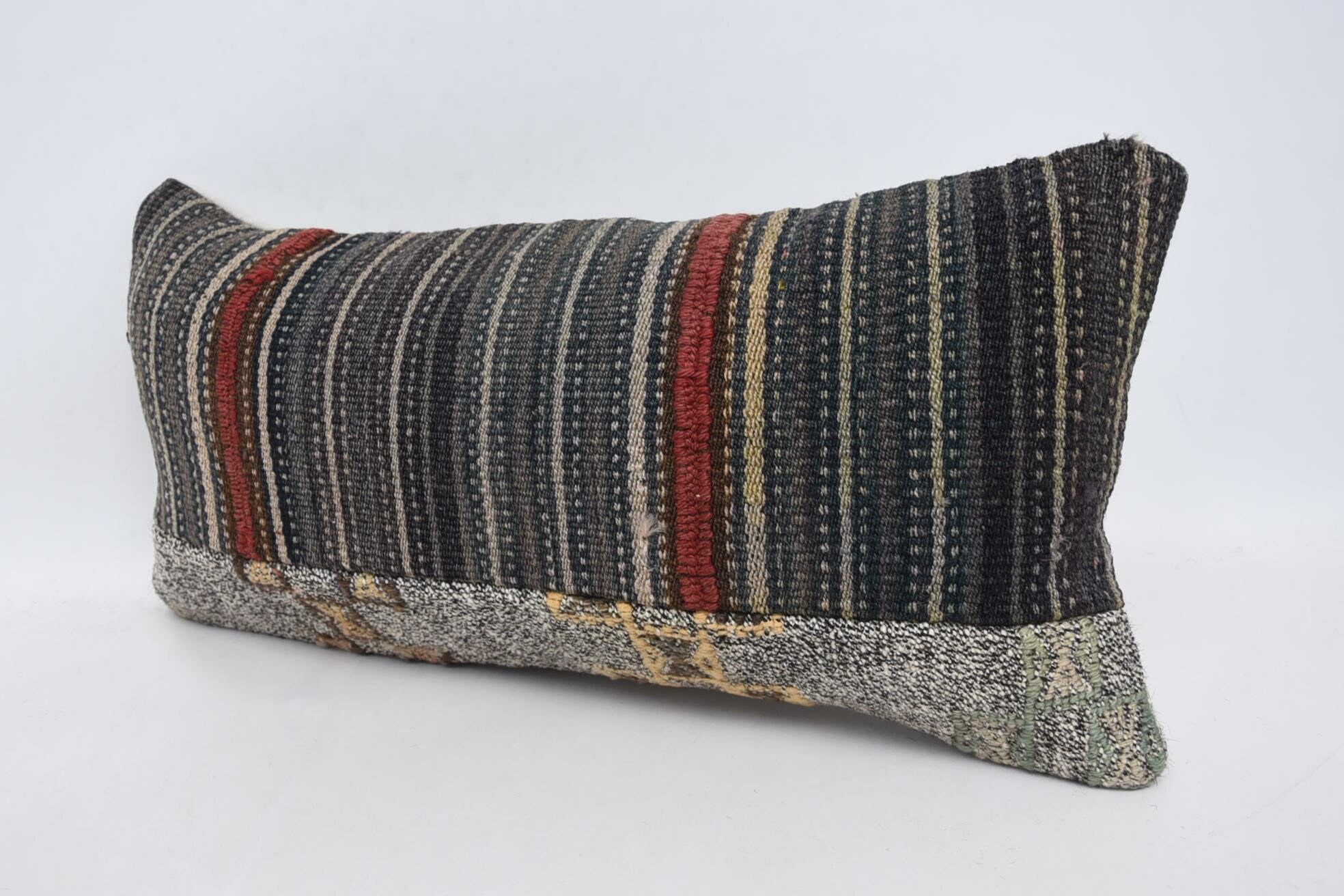 Vintage Pillow, Throw Kilim Pillow, Lounge Throw Cushion, Vintage Cushion Case, 12"x24" Gray Cushion, Turkish Kilim Pillow