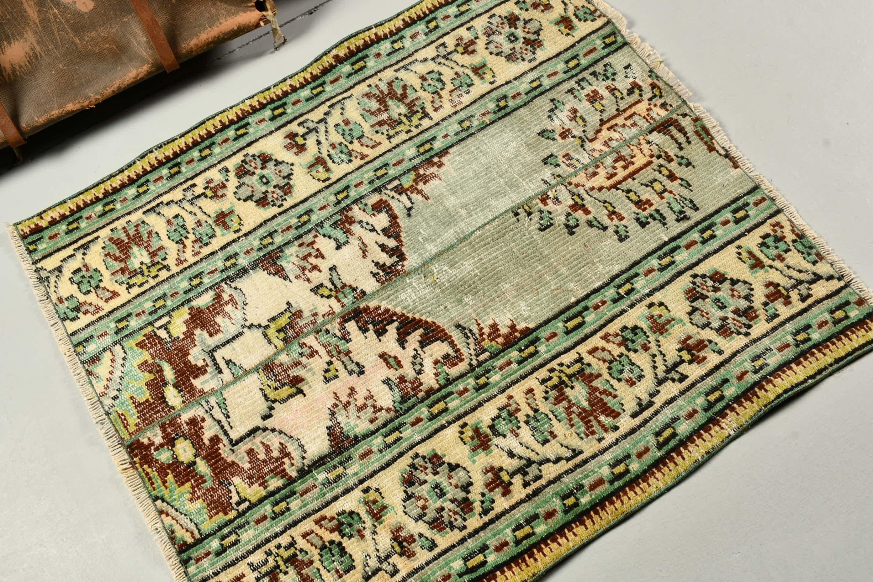 3.1x3.4 ft Small Rugs, Nursery Rug, Vintage Rug, Anatolian Rugs, Rugs for Kitchen, Green Oushak Rug, Entry Rug, Turkish Rug, Oriental Rug