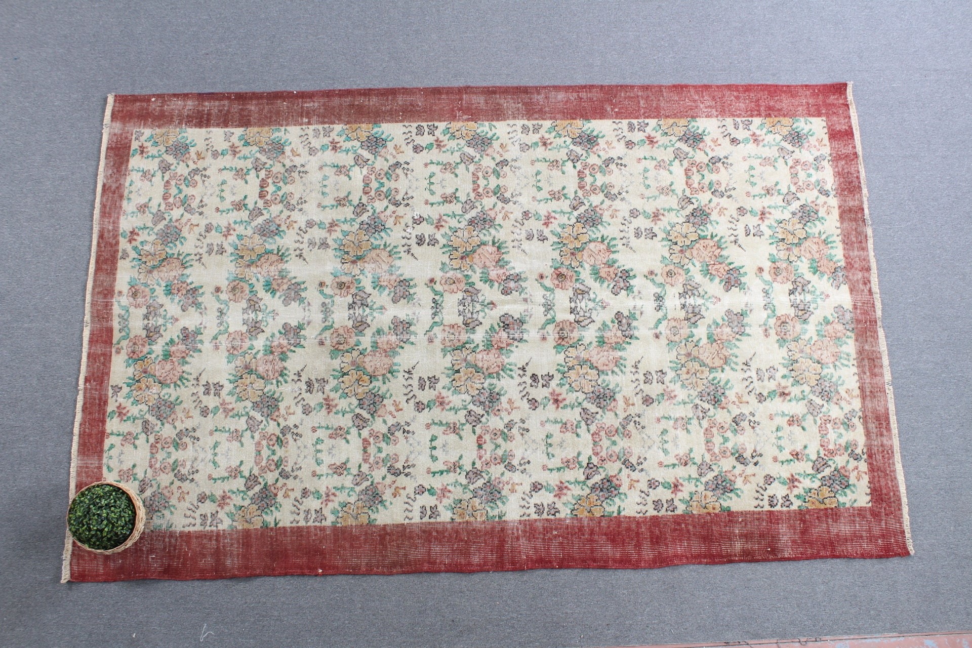 Türk Halıları, Vintage Halı, Yün Halı, Çocuk Odası Halıları, Bej Yer Halıları, Organik Halı, 5.6x6.8 ft Alan Halısı, Oturma Odası Halısı, Oushak Halısı