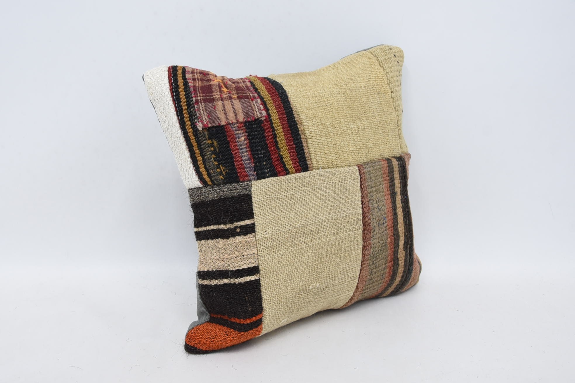 14"x14" Beige Pillow, Handwoven Cushion Case, Colorful Pillow Case, Ethnical Kilim Rug Pillow, Kilim Pillow, Vintage Kilim Throw Pillow