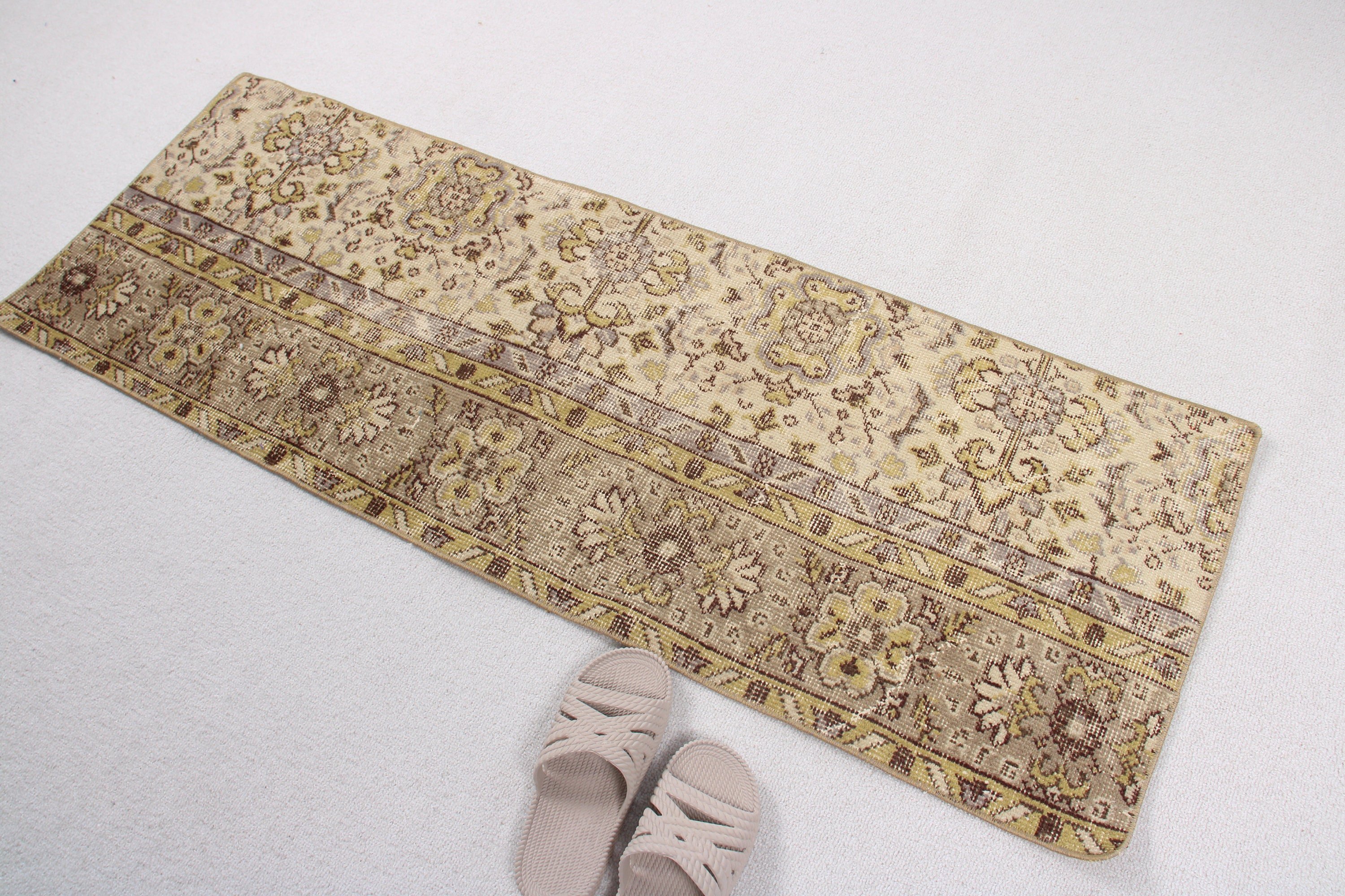 Yer Halısı, Küçük Boho Halısı, Duvara Asılı Halı, Mutfak Halısı, Türk Halıları, 1.6x4.6 ft Küçük Halı, Bej Nötr Halı, Oryantal Halı, Vintage Halılar