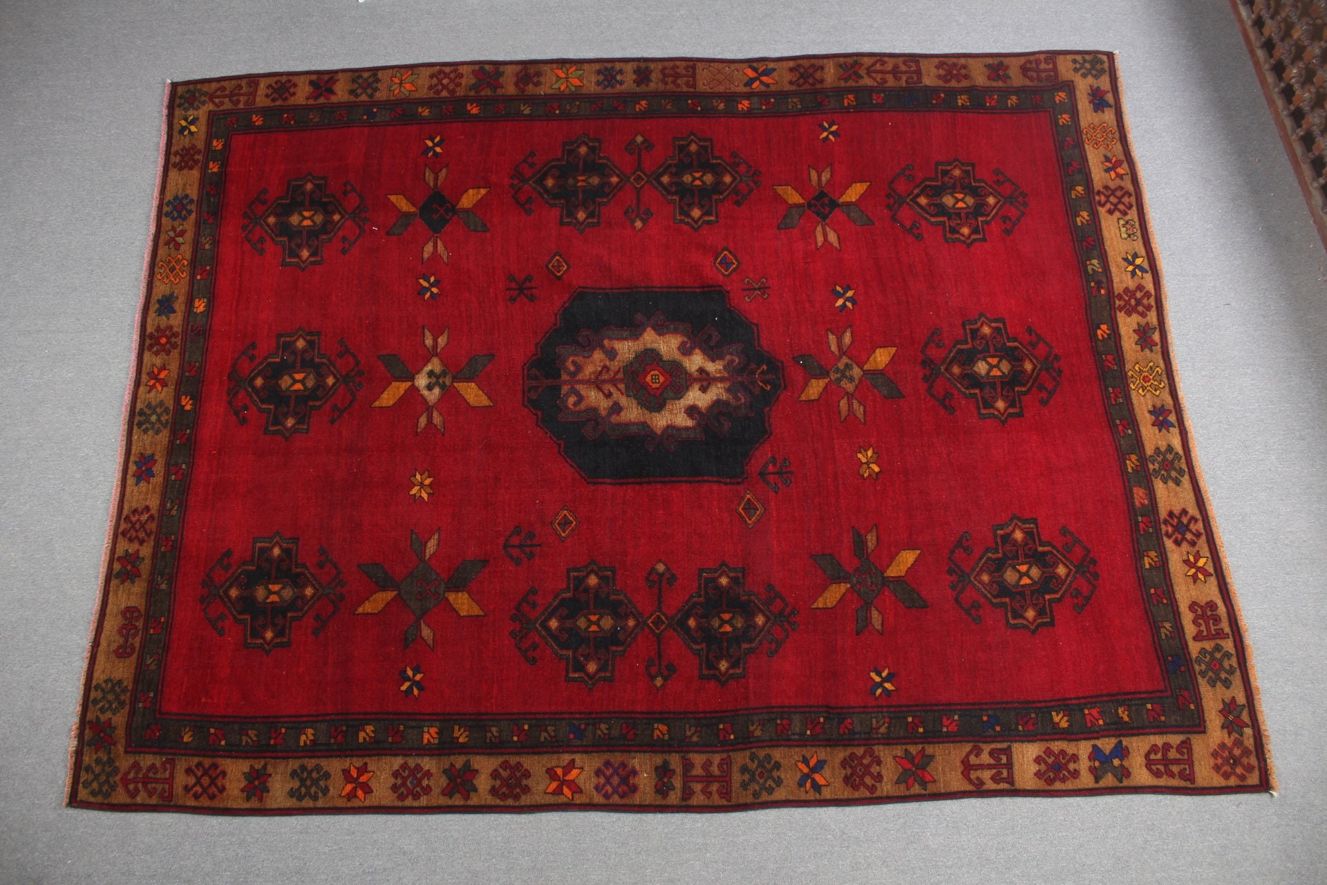 Vintage Halı, Yün Halı, Türk Halısı, Yemek Odası Halısı, Salon Halıları, Yatak Odası Halıları, Düz Dokuma Halı, Kırmızı Oryantal Halı, 8.3x10.7 ft Büyük Boy Halı