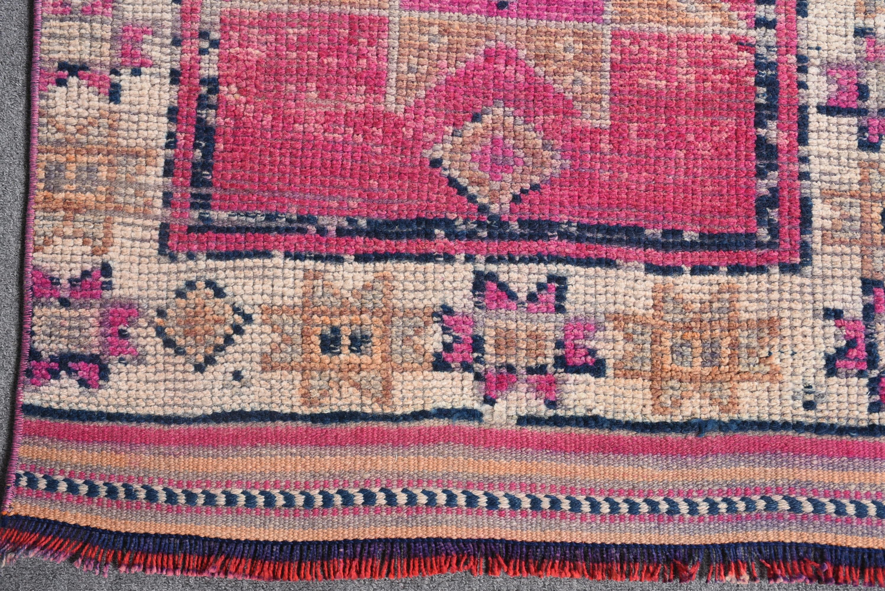 Vintage Rugs, Corridor Rug, Turkish Rug, 2.6x10.4 ft Runner Rugs, Home Decor Rugs, Pink Oriental Rug, Rugs for Kitchen