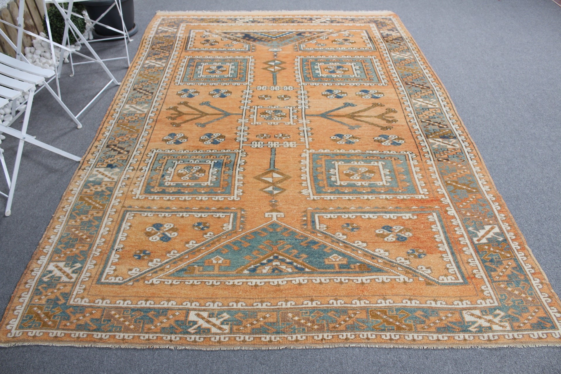 Turkish Rugs, Salon Rug, Rugs for Bedroom, Moroccan Rug, Orange Kitchen Rug, 6.4x9 ft Large Rug, Vintage Rug, Bedroom Rug, Floor Rug