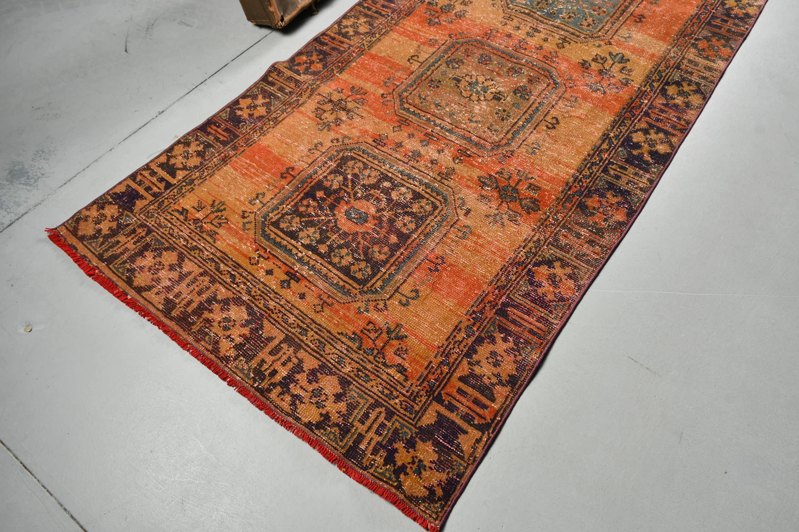 Turkish Rug, Oushak Rugs, Rugs for Corridor, Vintage Rug, Stair Rug, Orange Oriental Rug, 3.8x11.3 ft Runner Rugs, Kitchen Rug, Wool Rug