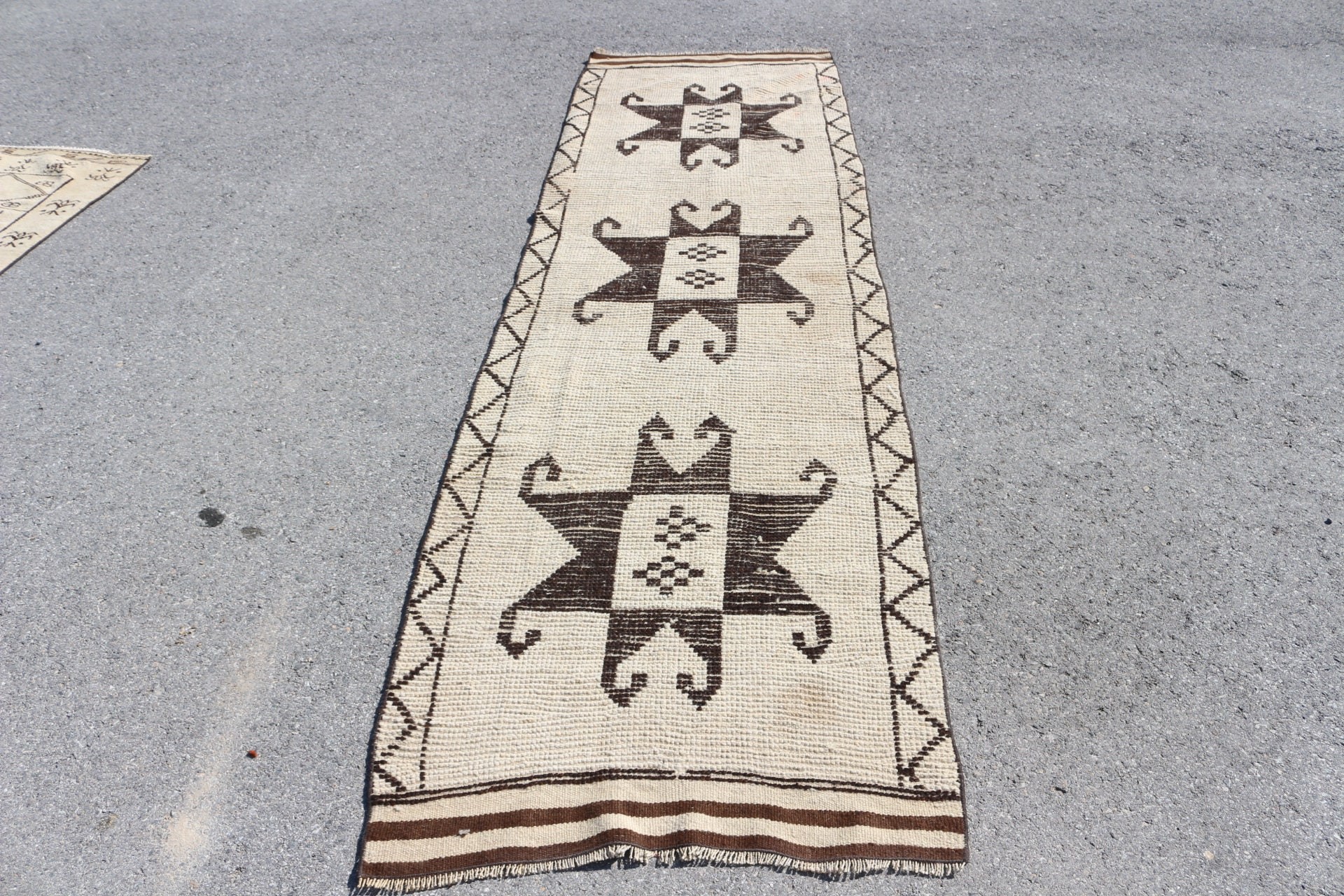 Beige  2.8x10.8 ft Runner Rug, Wool Rug, Turkish Rugs, Floor Rugs, Retro Rug, Vintage Rug, Rugs for Runner, Hallway Rug