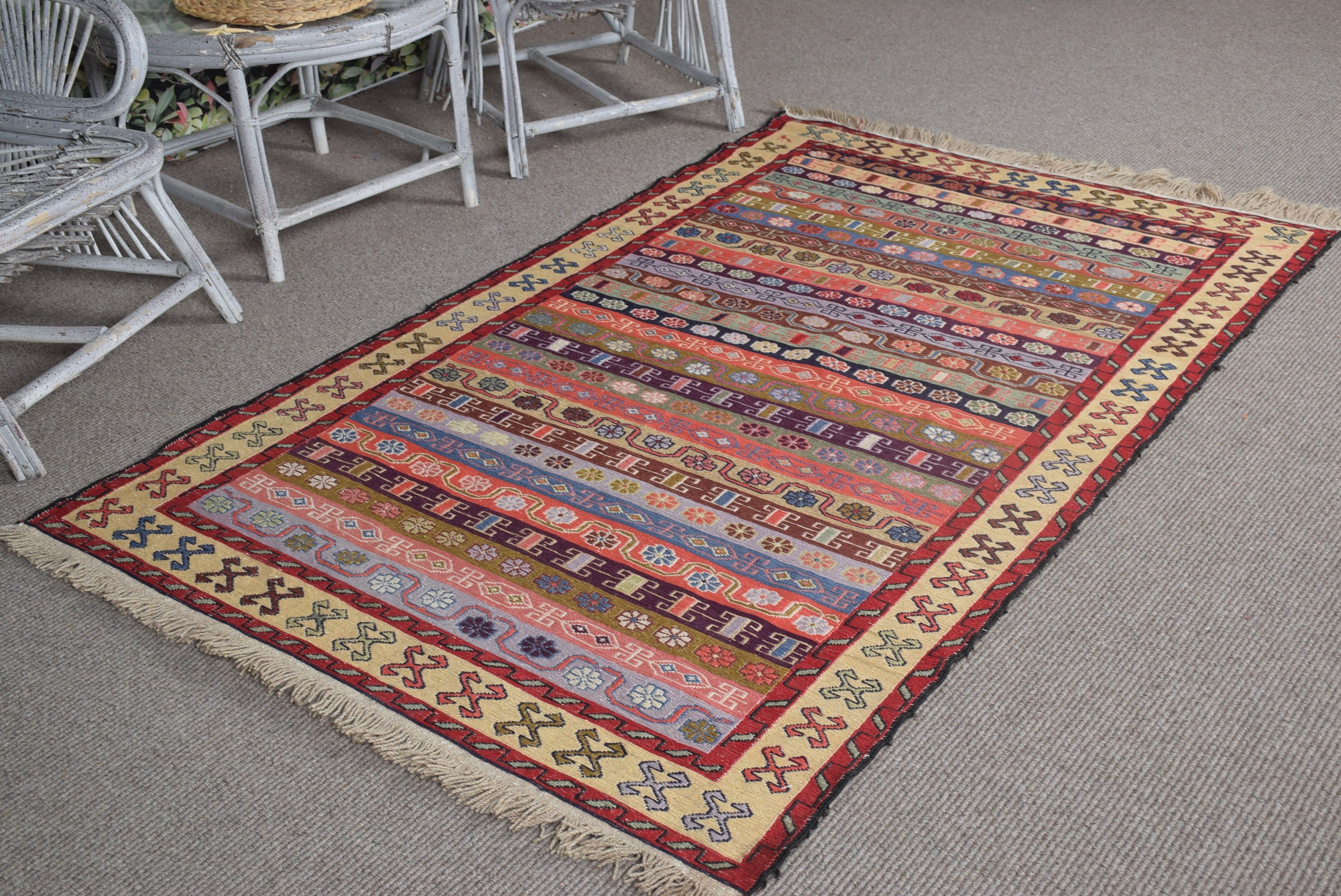 Anadolu Halısı, Yün Halısı, Kilim, Türk Halısı, 4x6.6 ft Alan Kilimi, Kırmızı Ev Dekor Halıları, İç Mekan Halıları, Yatak Odası Halıları, Yer Halısı, Vintage Halı