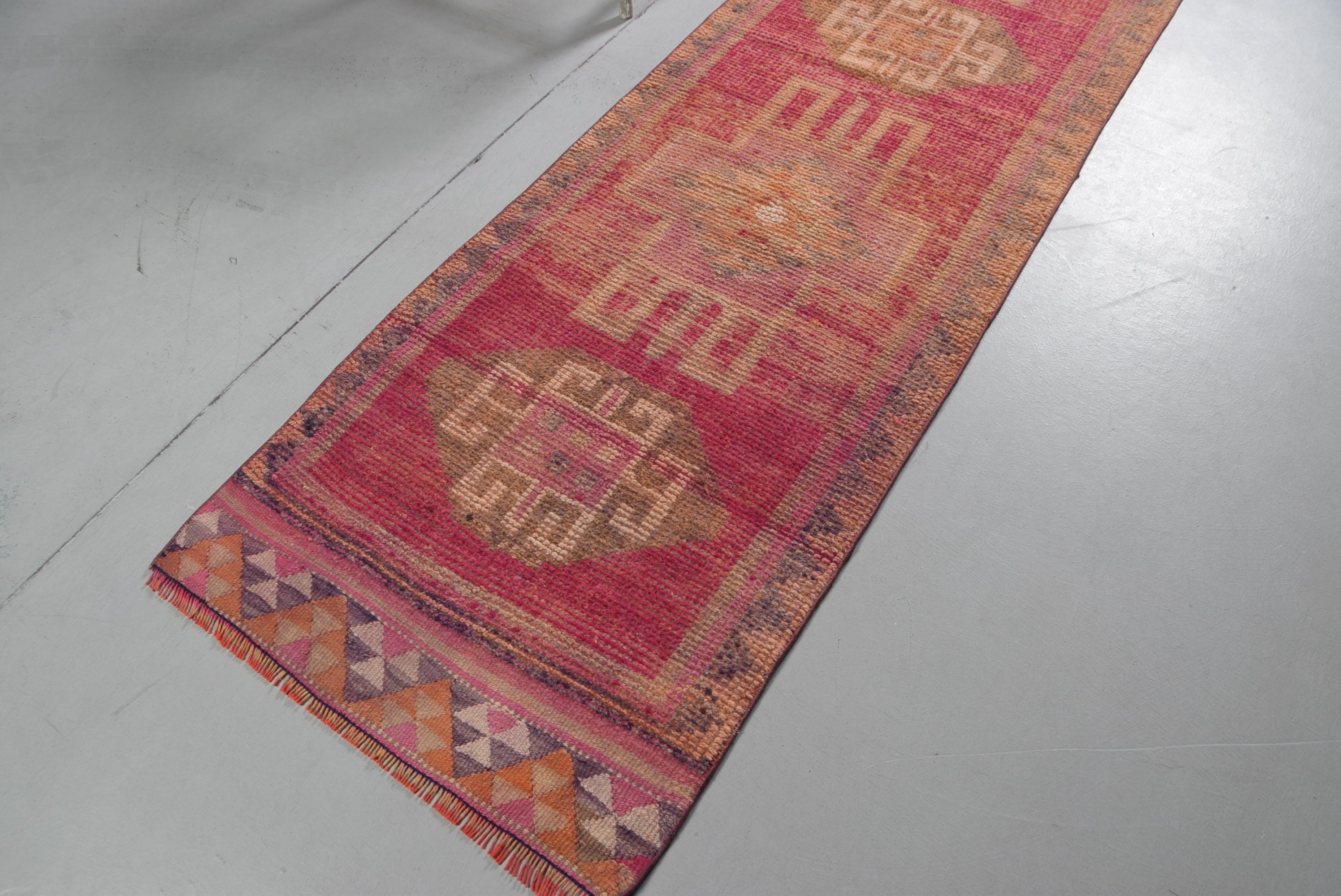 Aztec Rug, Rugs for Runner, Anatolian Rugs, Pink Oushak Rugs, 2.6x9.9 ft Runner Rugs, Vintage Rug, Turkish Rugs, Antique Rug, Kitchen Rug