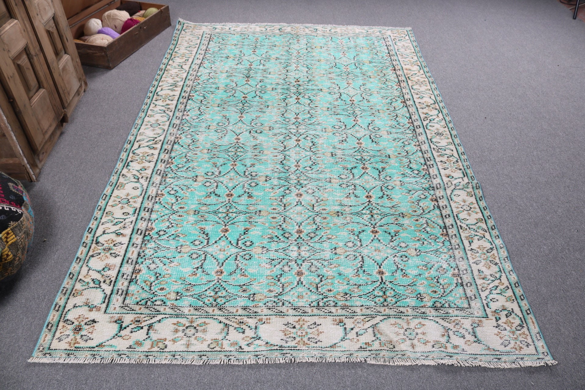 Green Kitchen Rugs, Turkish Rug, Artistic Rug, Dining Room Rug, 5.3x8.4 ft Large Rugs, Vintage Rugs, Large Boho Rug, Wool Rug