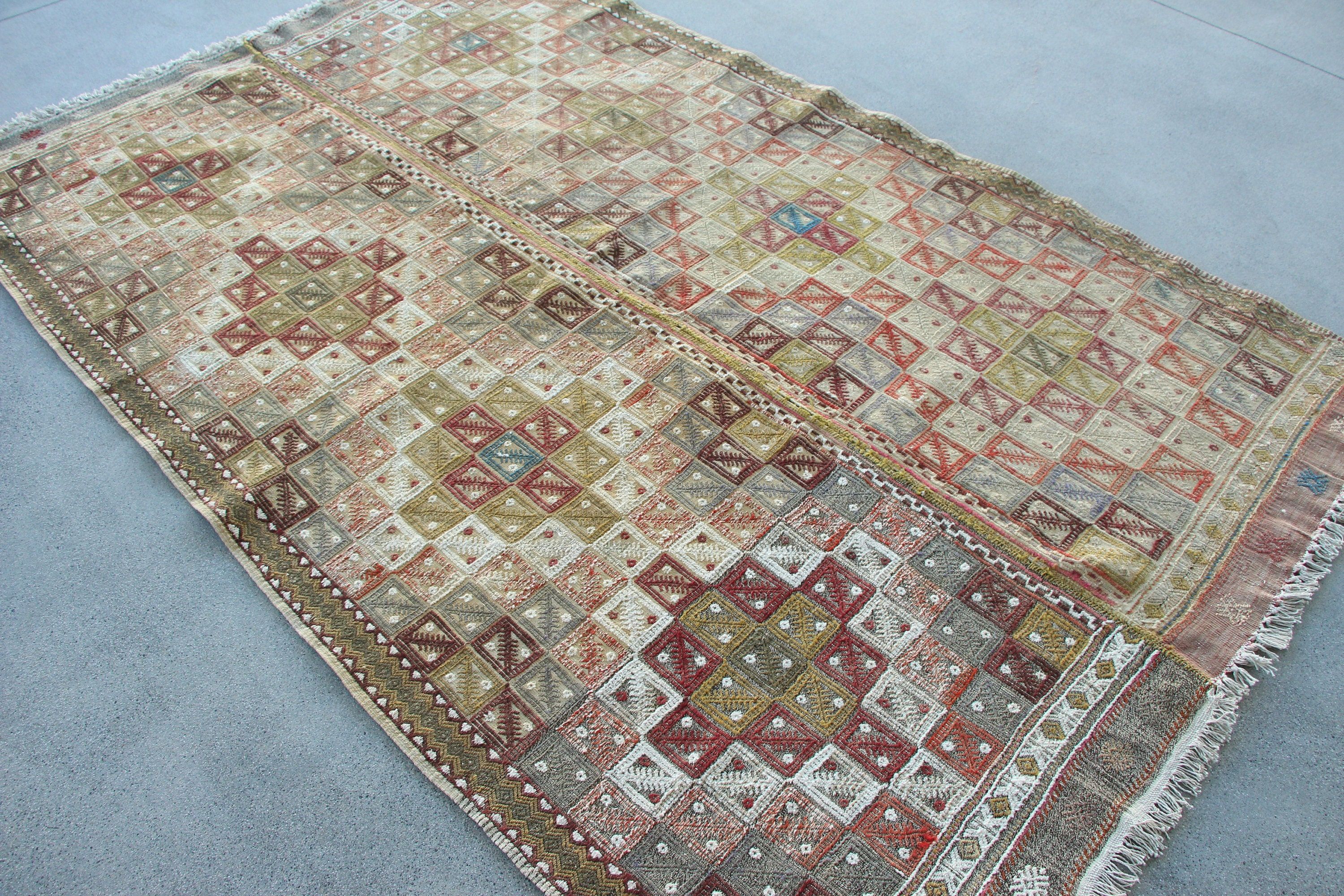 Salon Halıları, Vintage Halılar, 5,1x8,3 ft Büyük Halılar, Oturma Odası Halısı, Türk Halısı, Boho Halısı, Kilim, Yer Halısı, Gökkuşağı Oushak Halısı