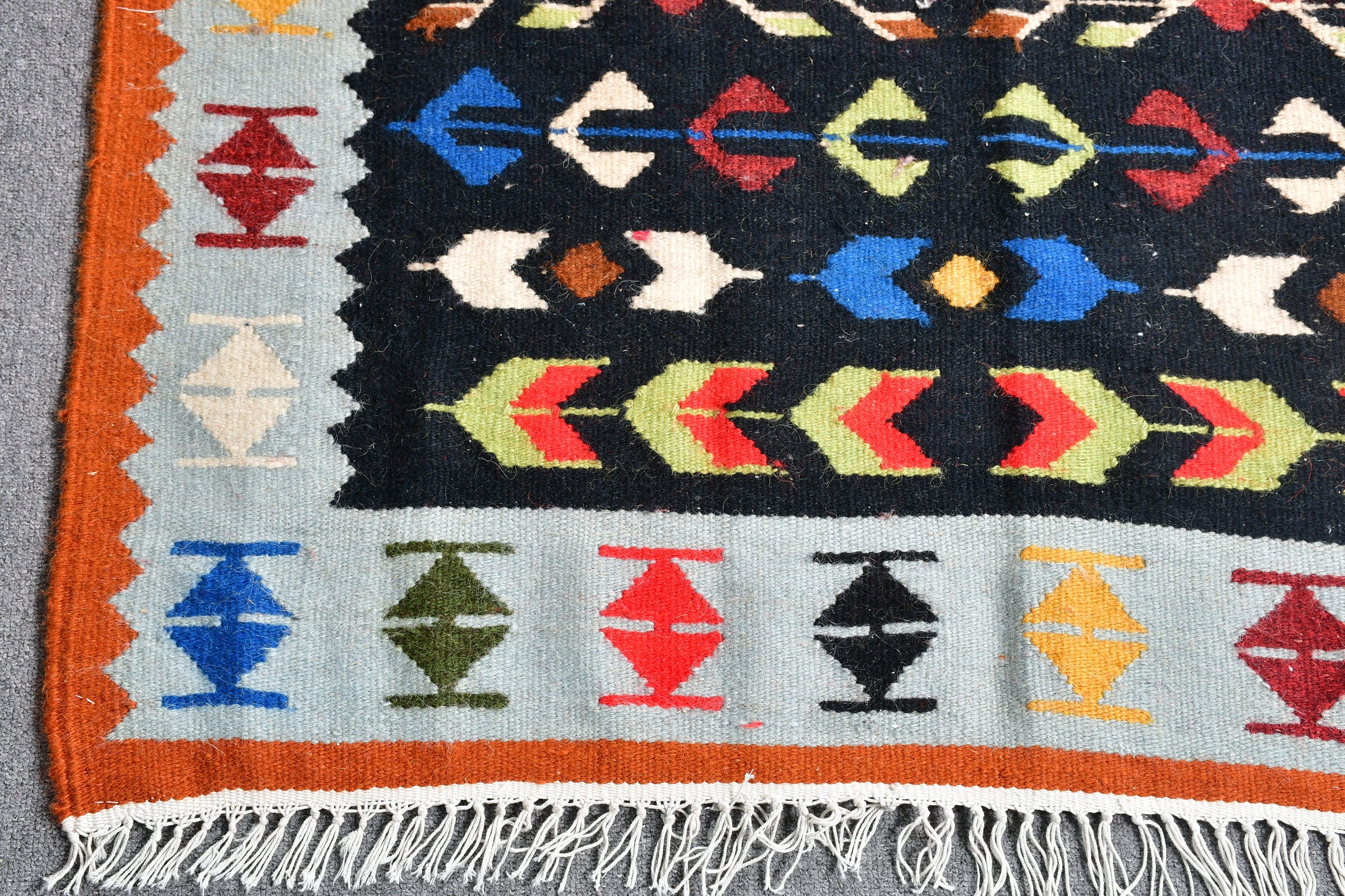 Boho Rug, Vintage Rug, Nursery Rug, Turkish Rug, Kilim, Anatolian Rug, Entry Rugs, Black  3.1x6.4 ft Accent Rugs