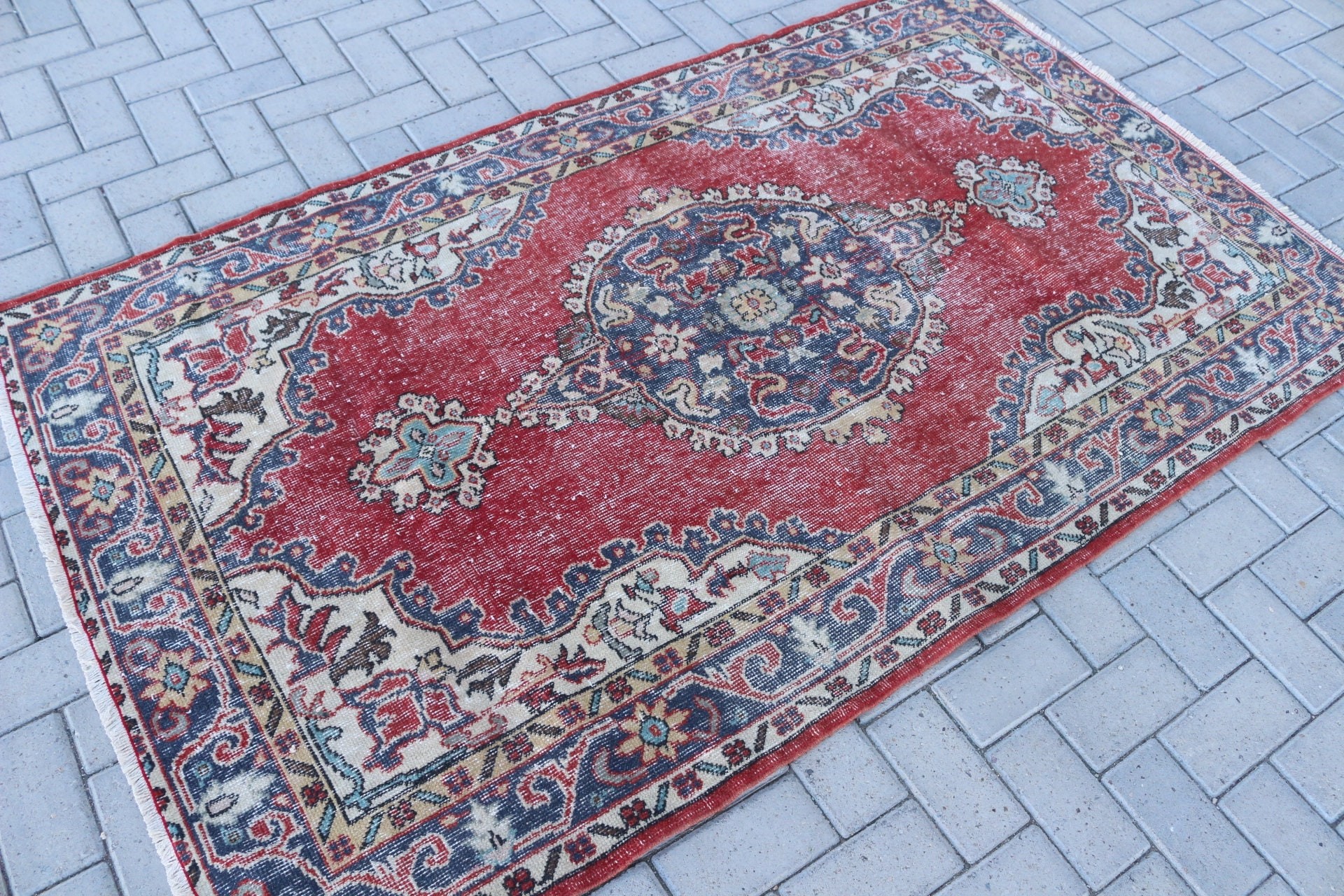 Vintage Decor Rug, Cool Rugs, Dining Room Rugs, Turkish Rug, Bedroom Rug, Red  4x6.6 ft Area Rugs, Moroccan Rugs, Vintage Rug