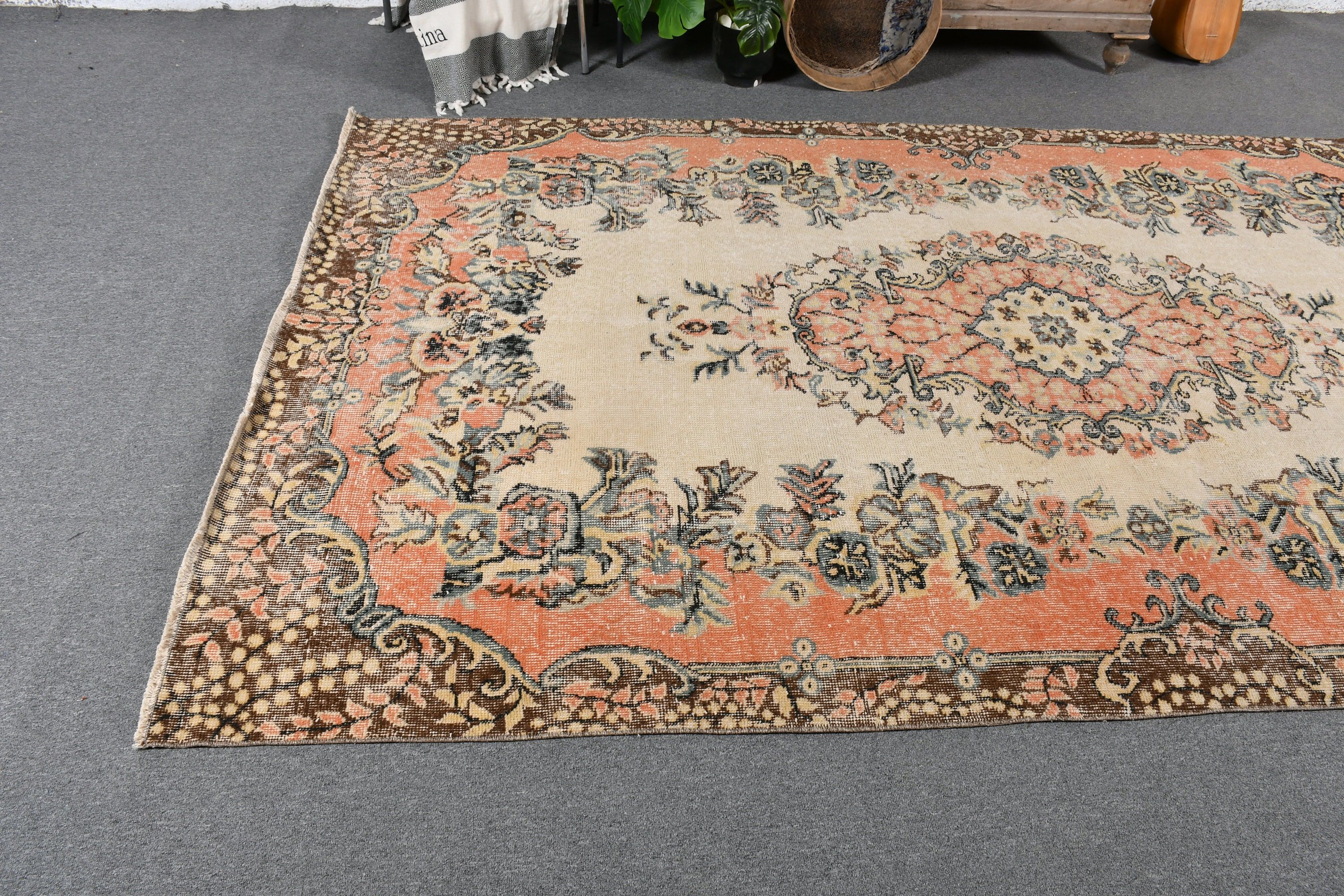 Bej Havalı Halı, Vintage Dekor Halı, Fas Halısı, Salon Halıları, Yatak Odası Halıları, Türk Halıları, Yatak Odası Halısı, 5.6x9.6 ft Büyük Halı, Vintage Halı