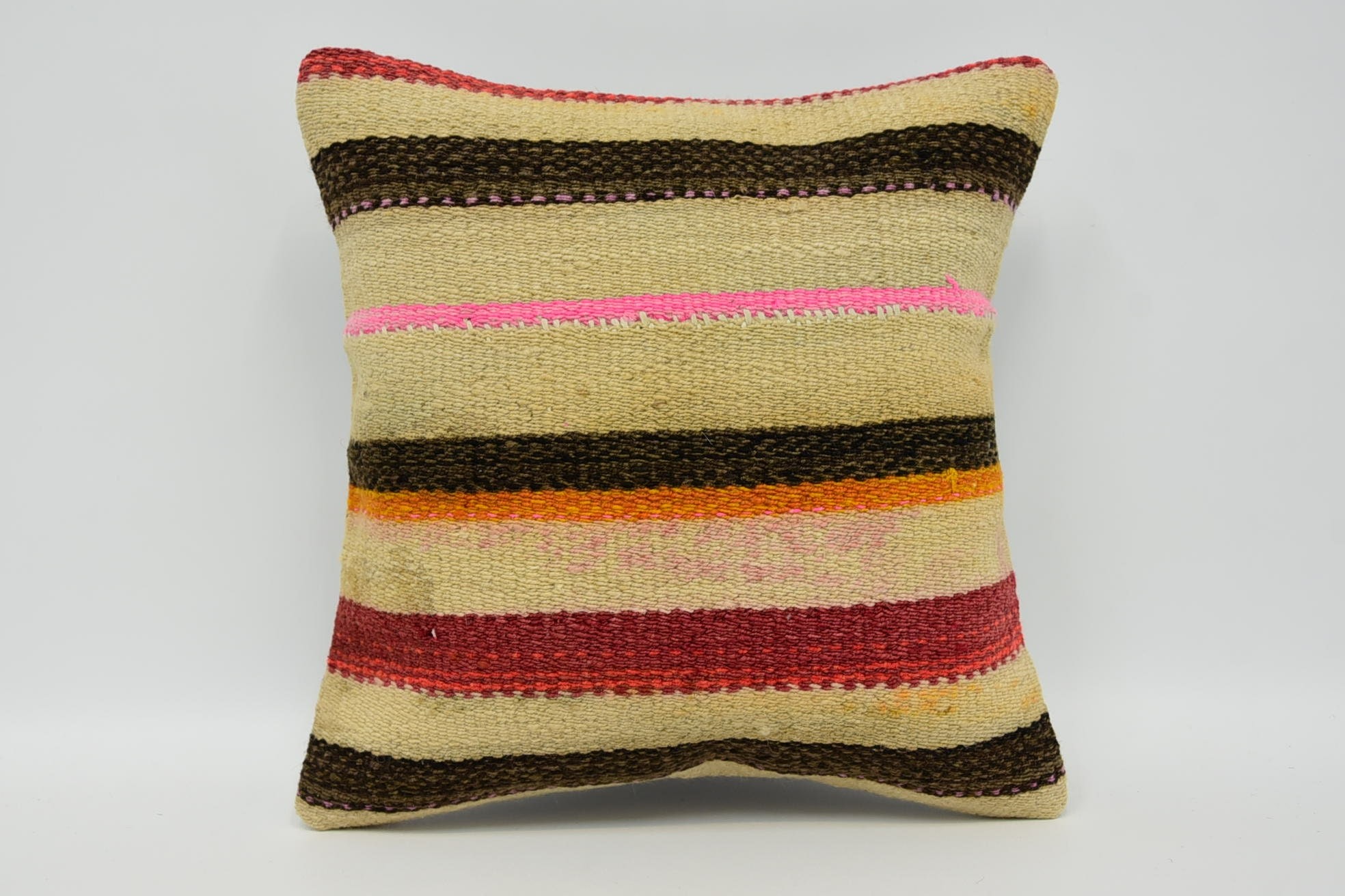 Turkish Kilim Pillow, Kilim Pillow Cover, Comfy Throw Pillow, Turkish Pillow, 12"x12" Beige Pillow Sham, Hippie Throw Cushion Cover