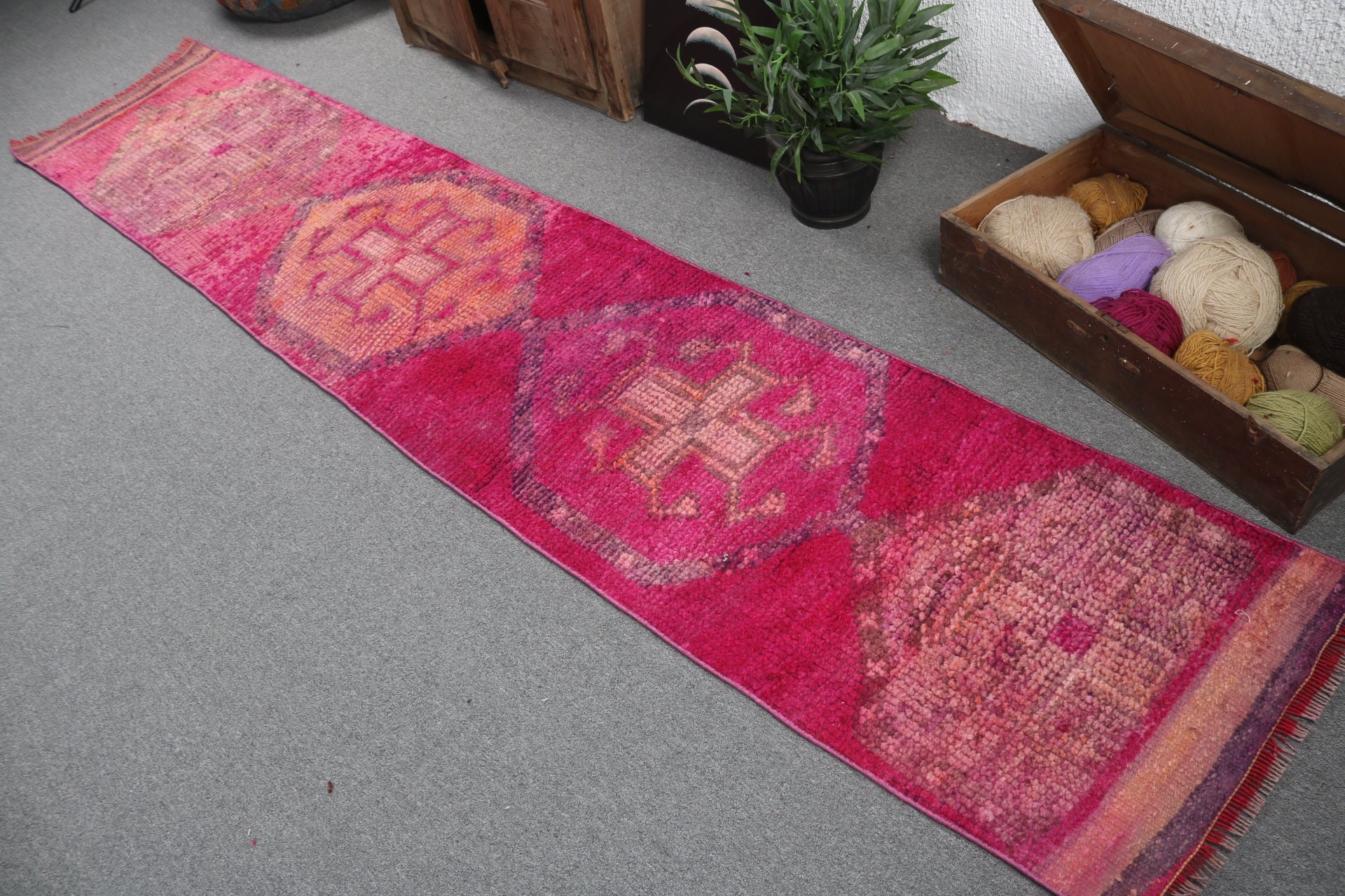 Stair Rugs, Turkish Rug, Floor Rug, Pink Kitchen Rug, Cool Rugs, Oushak Rugs, 2.1x10.5 ft Runner Rug, Vintage Rugs, Long Runner Rugs