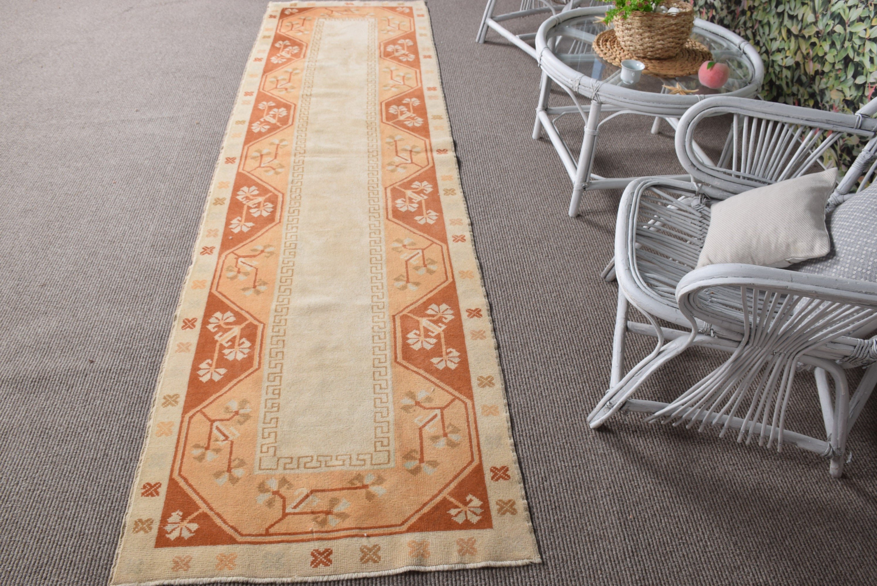 Koridor Halısı, Vintage Dekor Halısı, Oushak Halısı, Vintage Halısı, 2.7x9.9 ft Runner Halısı, Turuncu Oryantal Halısı, Türk Halısı, Yün Halısı, Merdiven Halıları