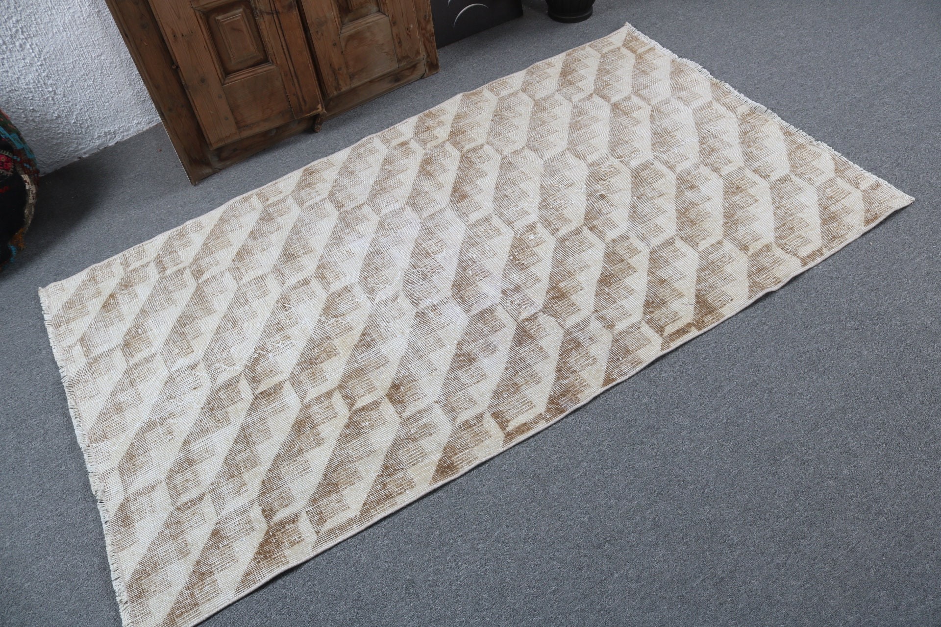 Handwoven Rugs, Vintage Rug, Bedroom Rug, Turkish Rug, 3.6x6.4 ft Accent Rug, Boho Accent Rug, Beige Geometric Rugs, Flatweave Rugs