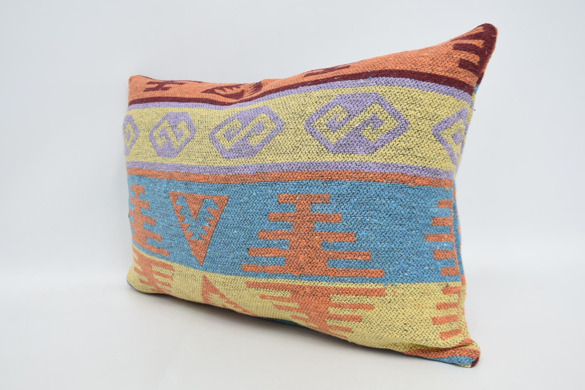 Colorful Cushion, 16"x24" Blue Cushion Cover, Aztec Pillow Sham, Turkish Pillow, Kilim Cushion Sham, Kilim Pillow, Accent Pillow