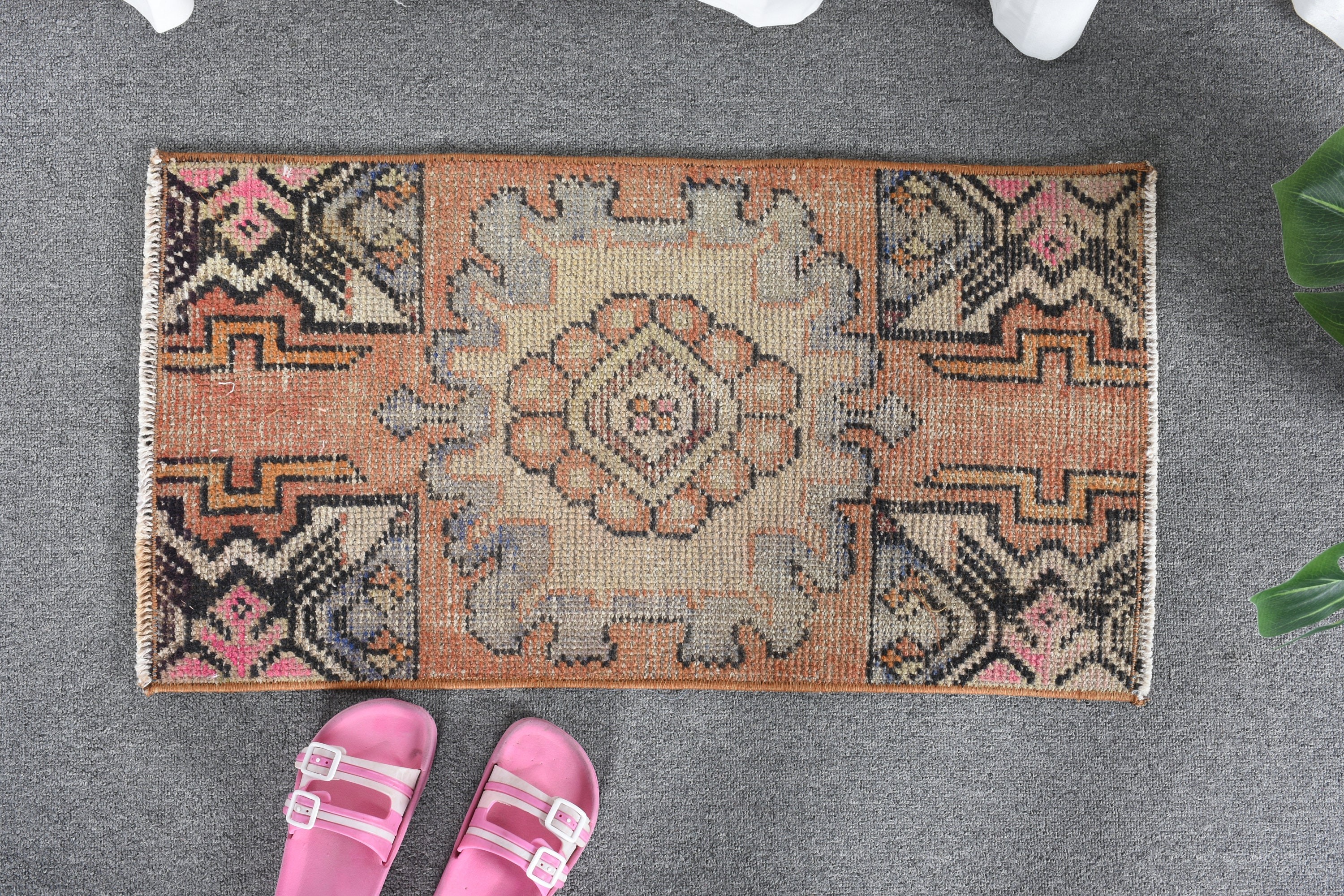 Car Mat Rugs, Vintage Rug, Turkish Rug, Brown Antique Rugs, Bath Rug, Distressed Rug, 1.3x2.5 ft Small Rug, Antique Rug, Home Decor Rugs