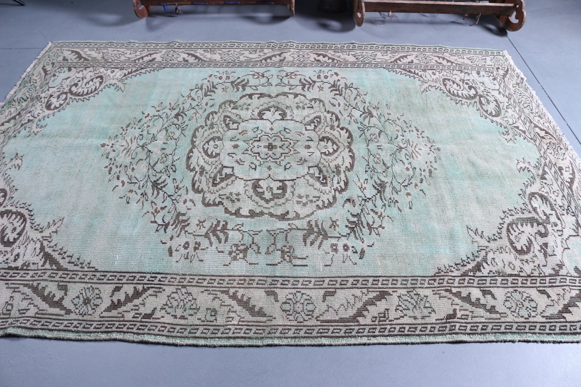 Vintage Rug, Anatolian Rug, Cute Rug, Dining Room Rug, Green  6.1x8.8 ft Large Rugs, Kitchen Rug, Salon Rug, Turkish Rug