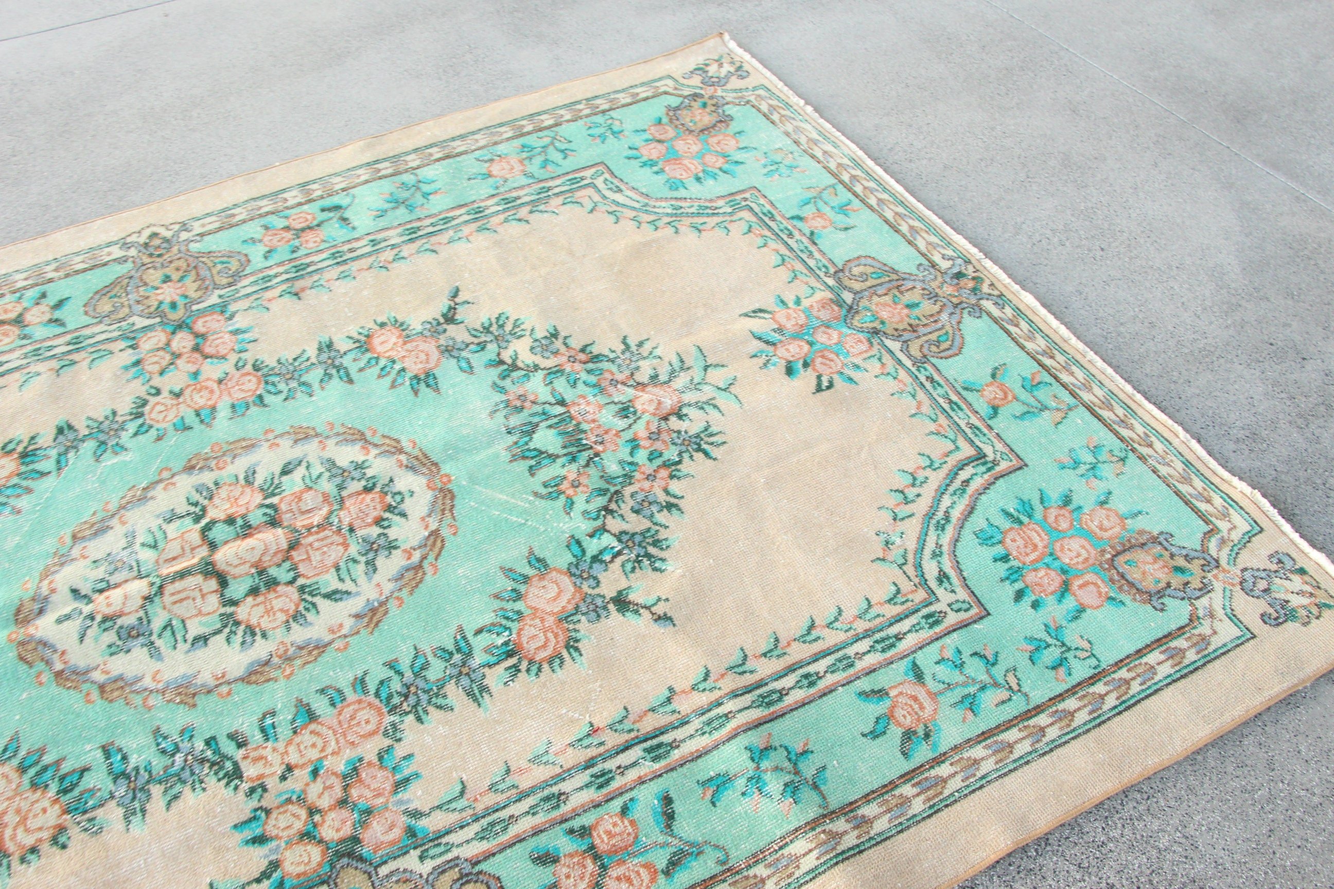 Living Room Rugs, 5.5x8.3 ft Large Rug, Turkish Rug, Neutral Rug, Green Statement Rug, Vintage Rugs, Large Oushak Rugs, Oriental Rugs