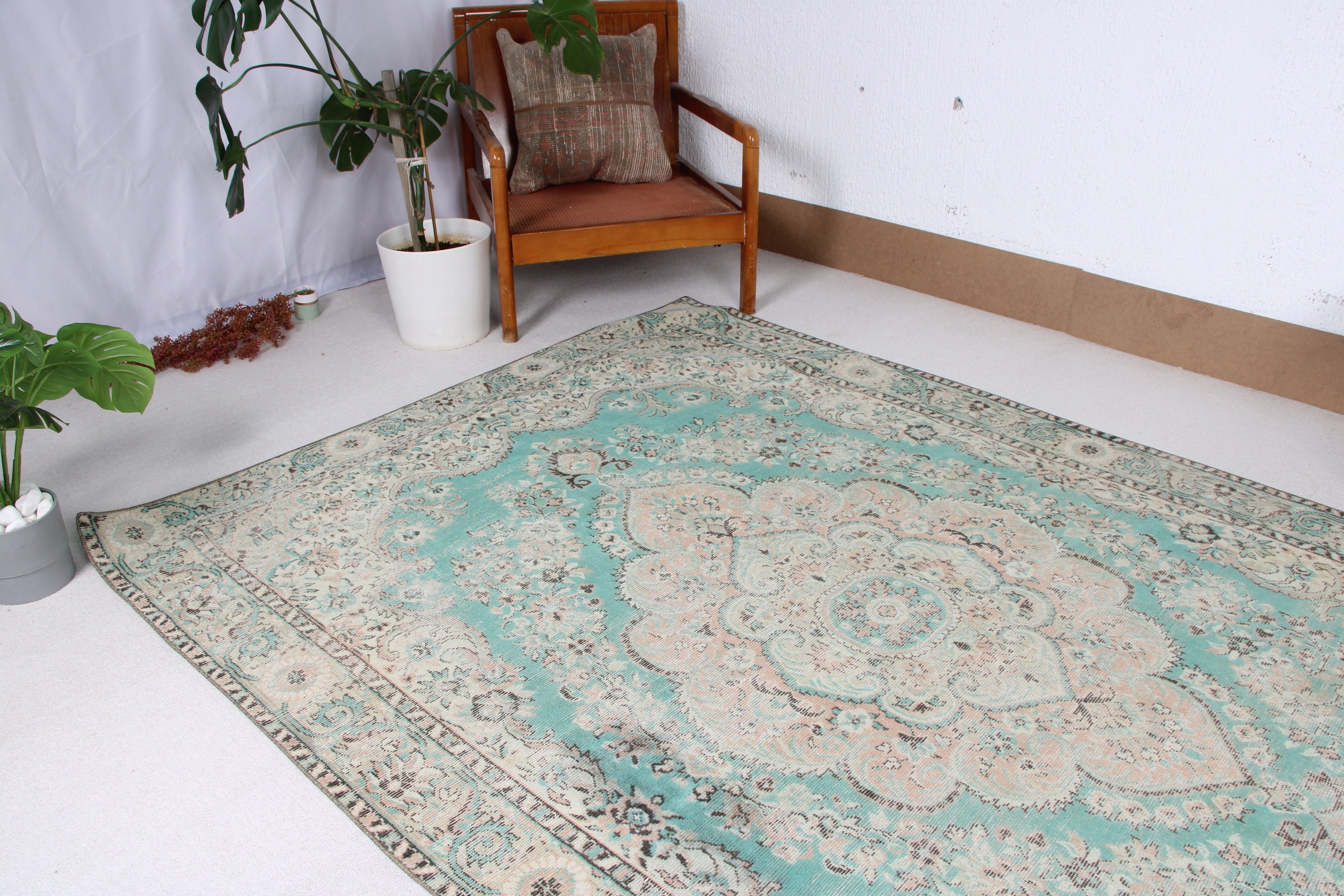 5.5x8 ft Büyük Halı, Oturma Odası Halısı, Mutfak Halıları, Türk Halıları, Geometrik Halı, Yeşil Modern Halılar, Vintage Halılar, Büyük Vintage Halı