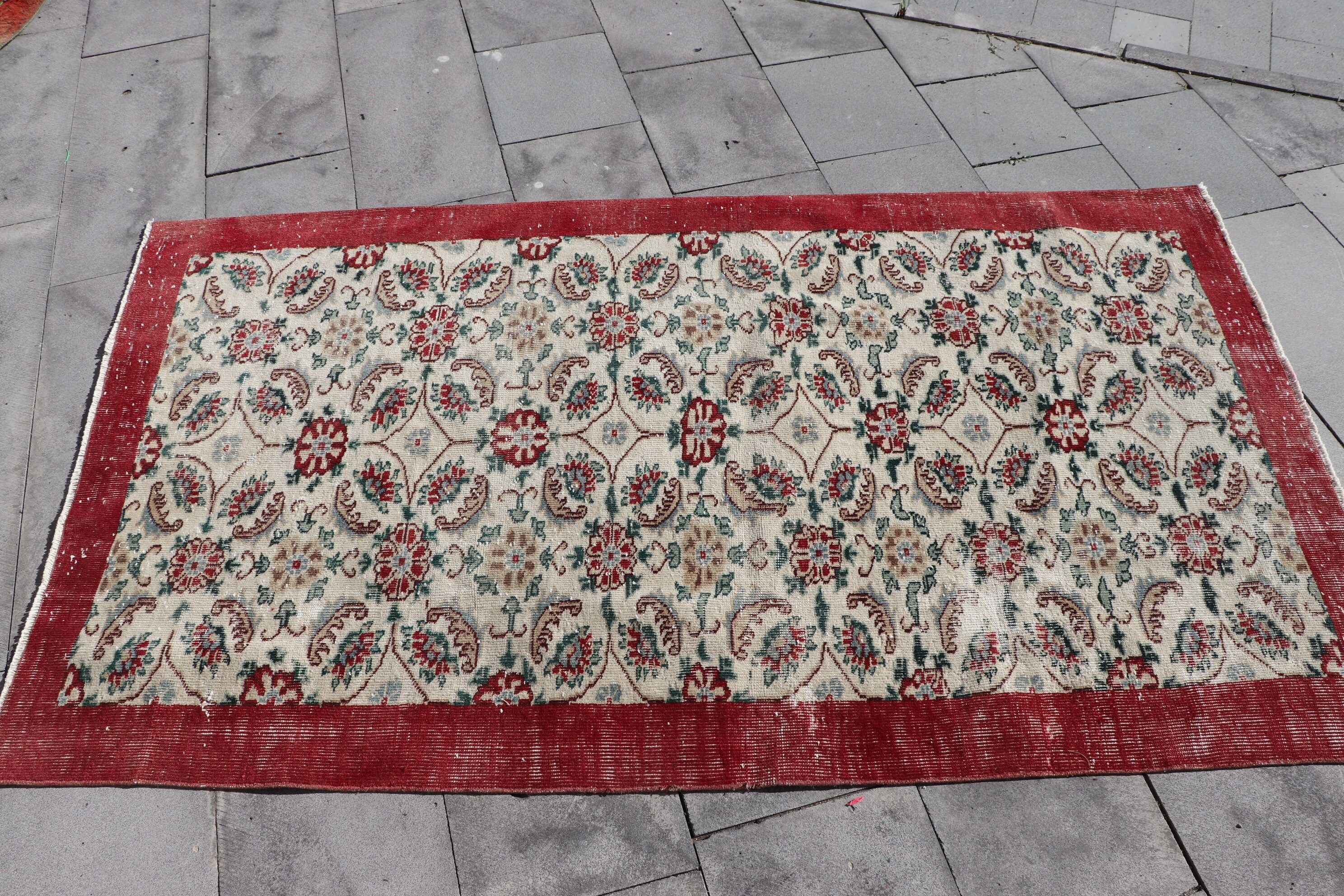 Living Room Rugs, Rugs for Nursery, Wool Rug, Turkish Rug, 3.8x6.6 ft Area Rug, Floor Rugs, Red Moroccan Rug, Vintage Rugs