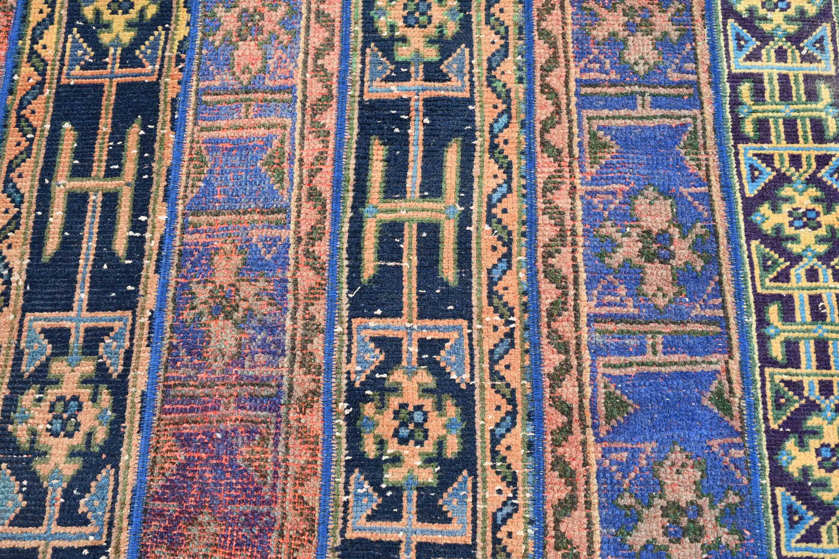 Corridor Rugs, Vintage Rugs, Stair Rug, Oriental Rug, Blue Oushak Rug, Turkish Rug, Home Decor Rugs, Turkey Rug, 2.8x7.3 ft Runner Rug