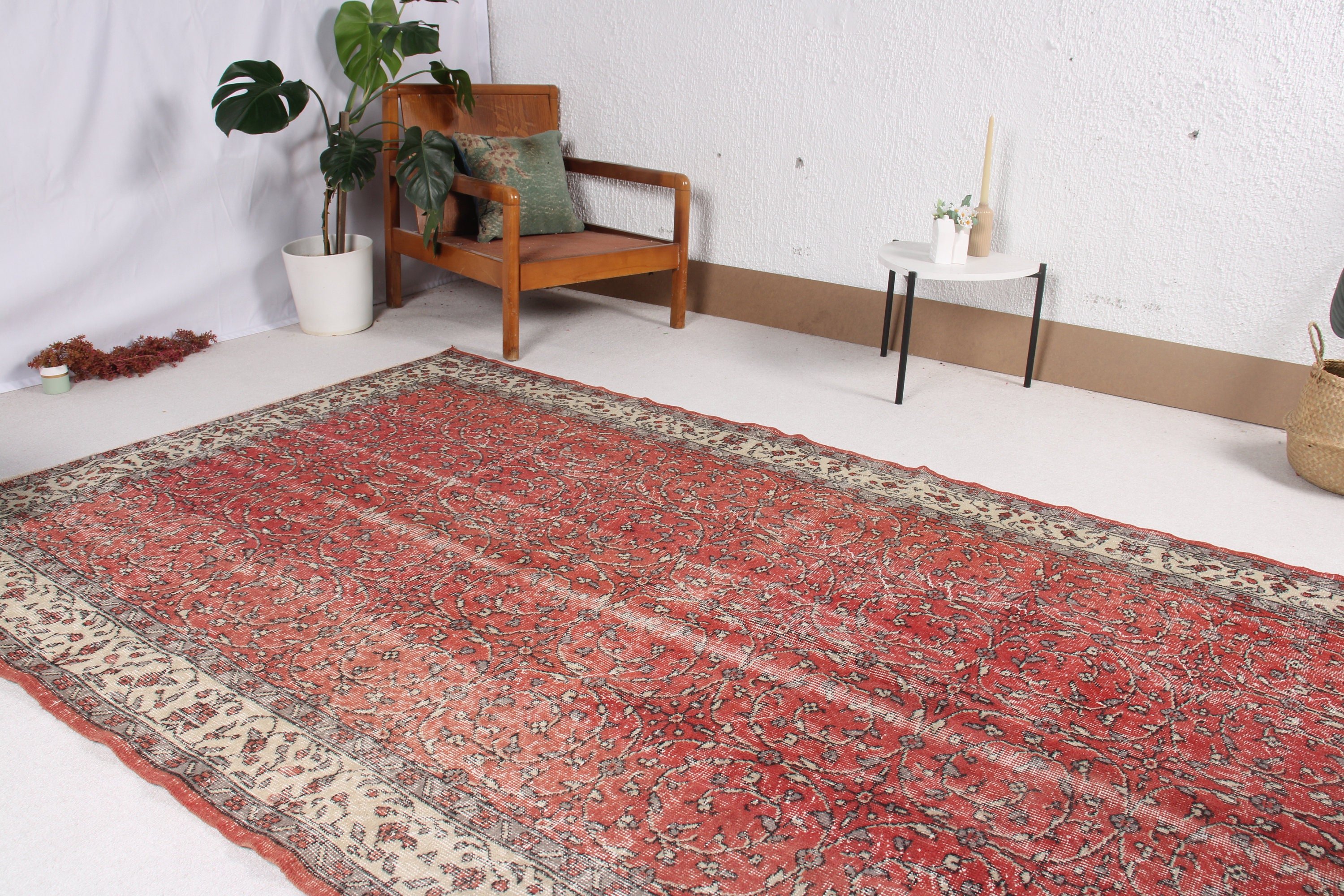 Kırmızı Mutfak Halısı, Antika Halı, 5.4x8.9 ft Büyük Halılar, Oturma Odası Halısı, Vintage Halılar, Türk Halıları, Büyük Vintage Halı, El Dokuma Halı