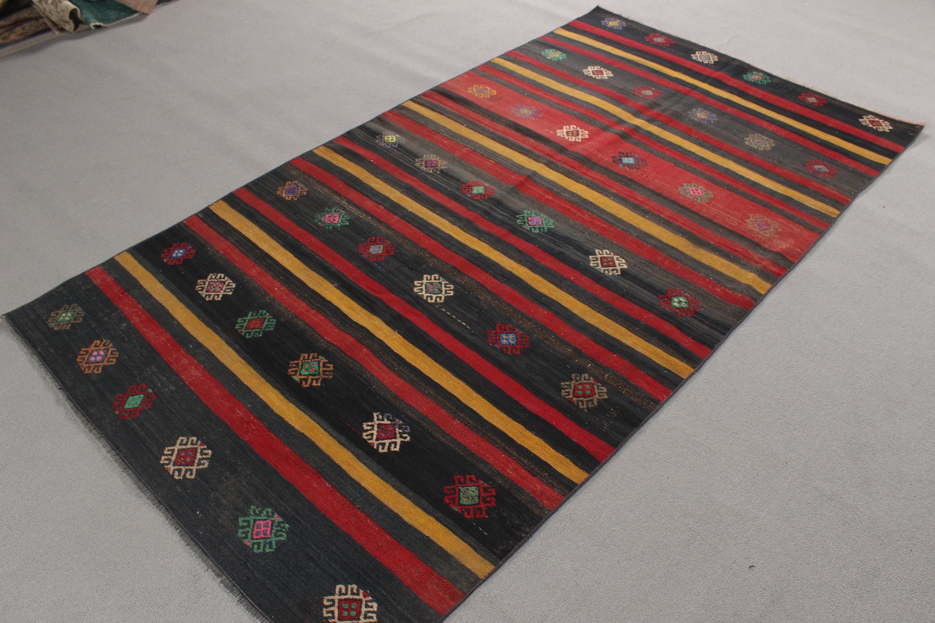 Aztek Halısı, Bildiri Halısı, 4.2x7.6 ft Alan Halısı, Vintage Halılar, Çocuk Halısı, Türk Halıları, Sarı Geometrik Halı, Yün Halı, Kilim, Yatak Odası Halıları