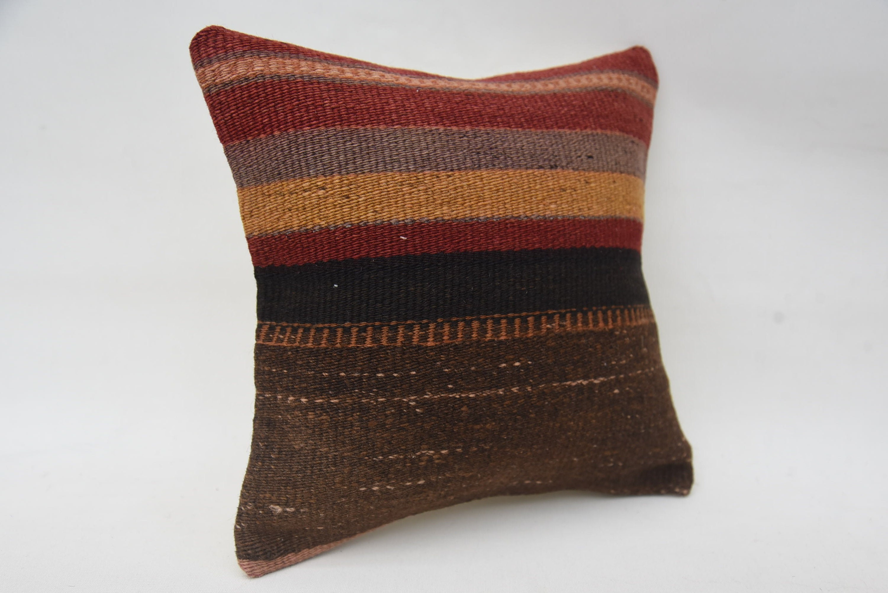 Turkish Pillow, Kilim Pillow, Morroccon Kilim Cushion Cushion Cover, Muted Pillow Sham, Kilim Pillow Cover, 12"x12" Brown Pillow Cover