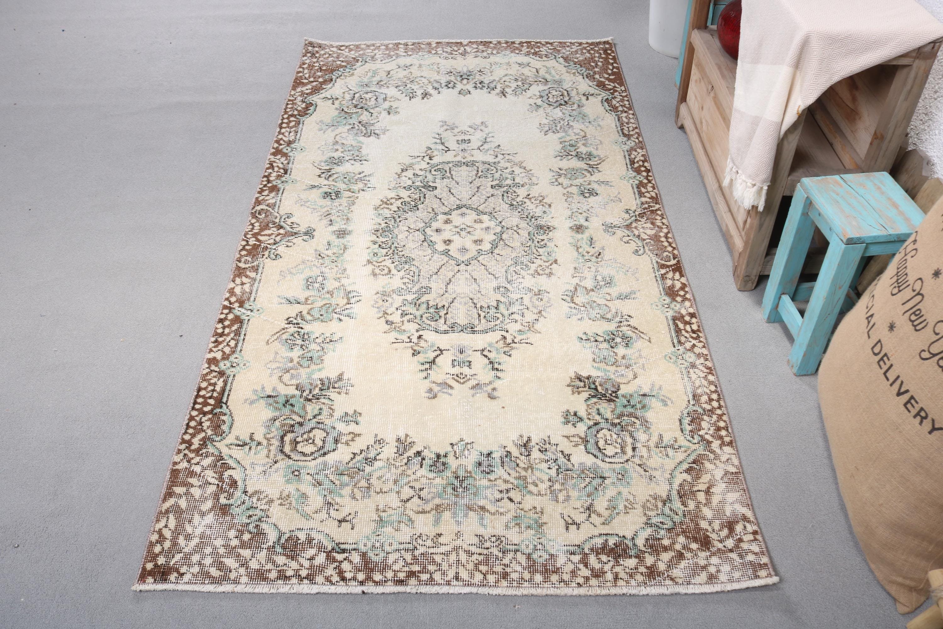 Giriş Halısı, Boho Vurgulu Halı, Bej Ev Dekor Halıları, Türk Halısı, Düz Dokuma Halı, Türkiye Halısı, Yün Halı, 3,5x6,8 ft Vurgulu Halılar, Vintage Halılar