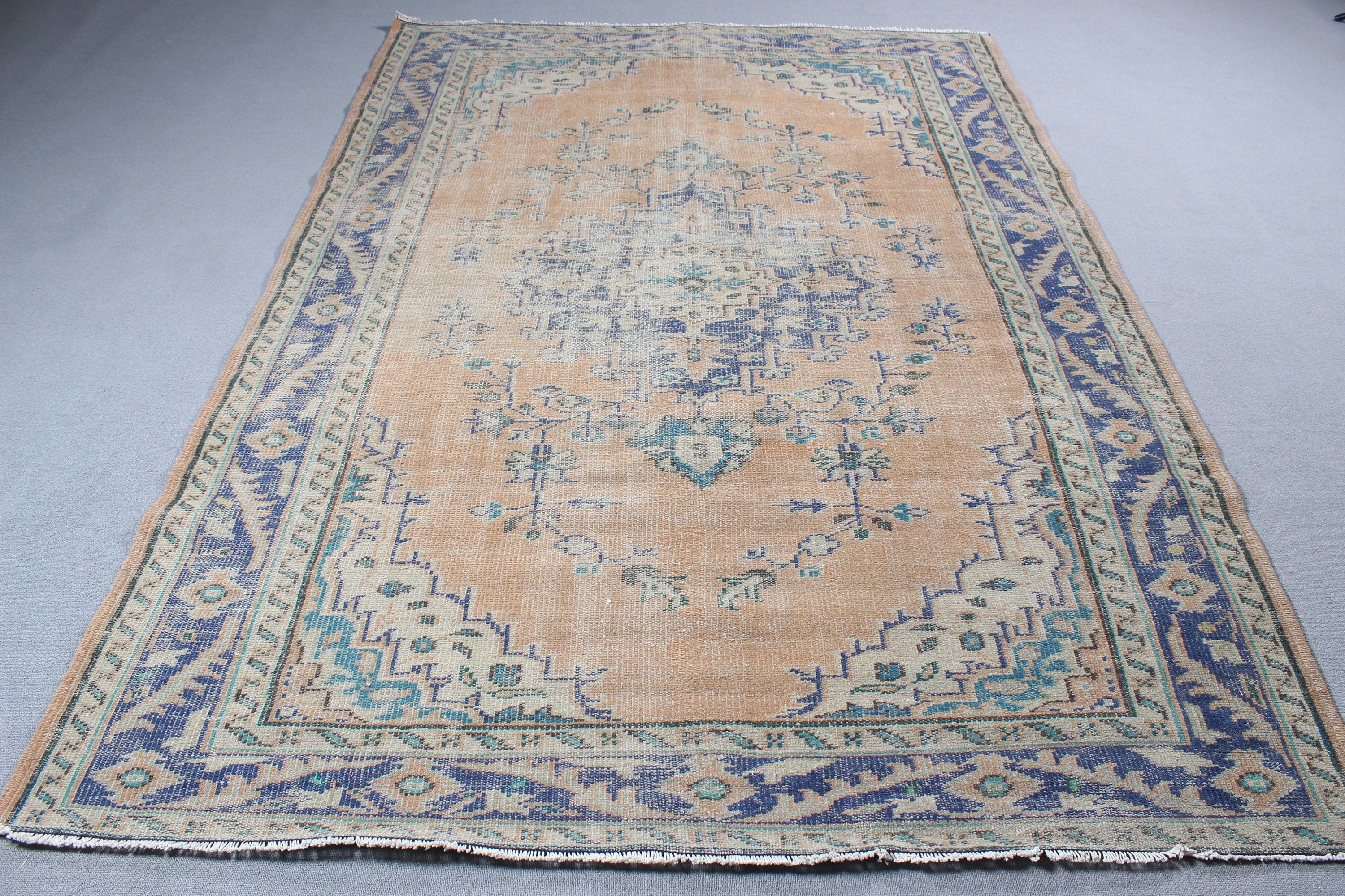 Geometrik Halılar, Büyük Oushak Halılar, Nötr Halılar, Vintage Halılar, Büyük Vintage Halılar, Turuncu Boho Halı, 6.1x9 ft Büyük Halı, Türk Halısı