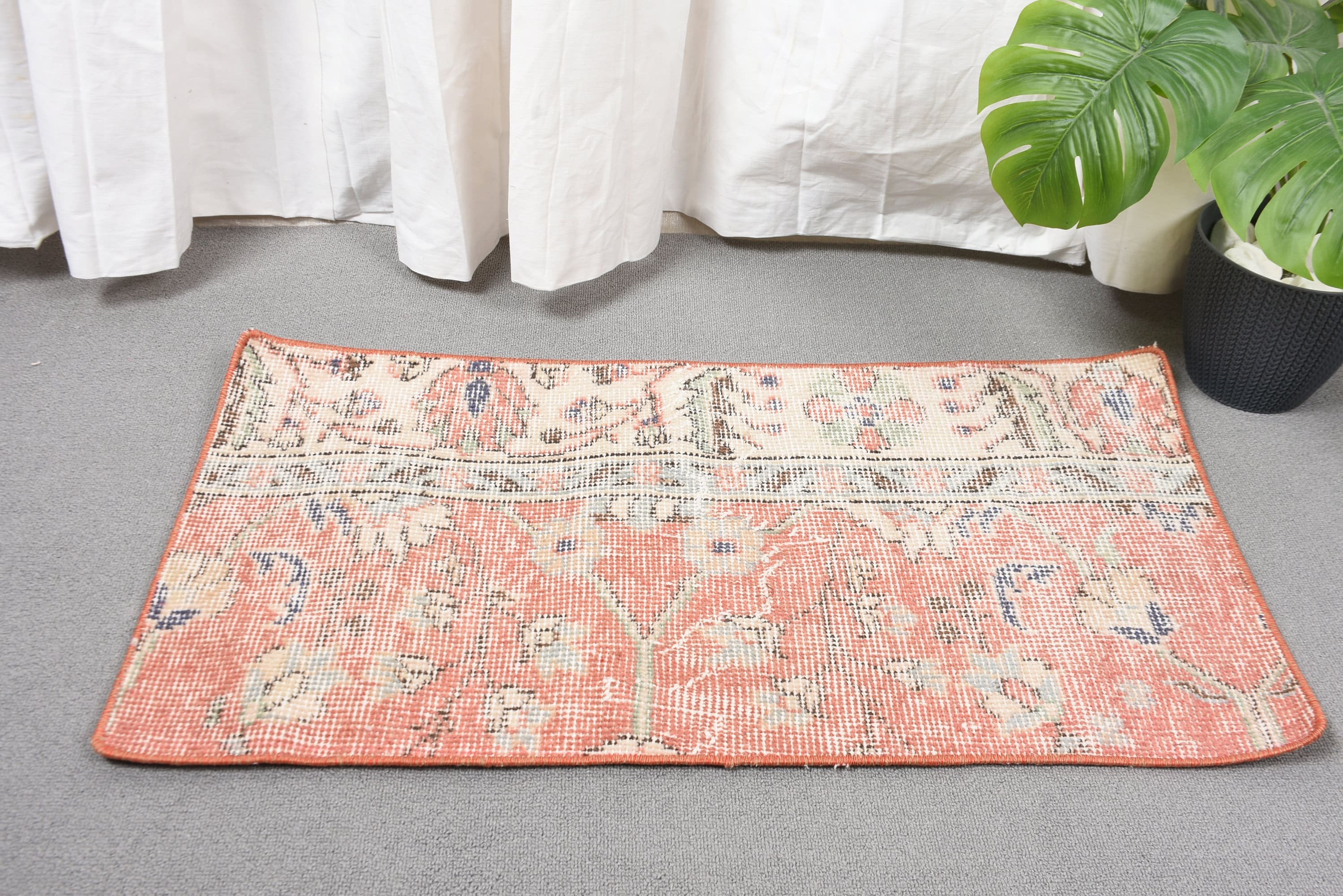 Giriş Halıları, Vintage Halı, 1,5x2,8 ft Küçük Halılar, Yatak Odası Halıları, Küçük Alan Halısı, Turuncu Yün Halı, Banyo Halıları, Mutfak Halıları, Türk Halıları